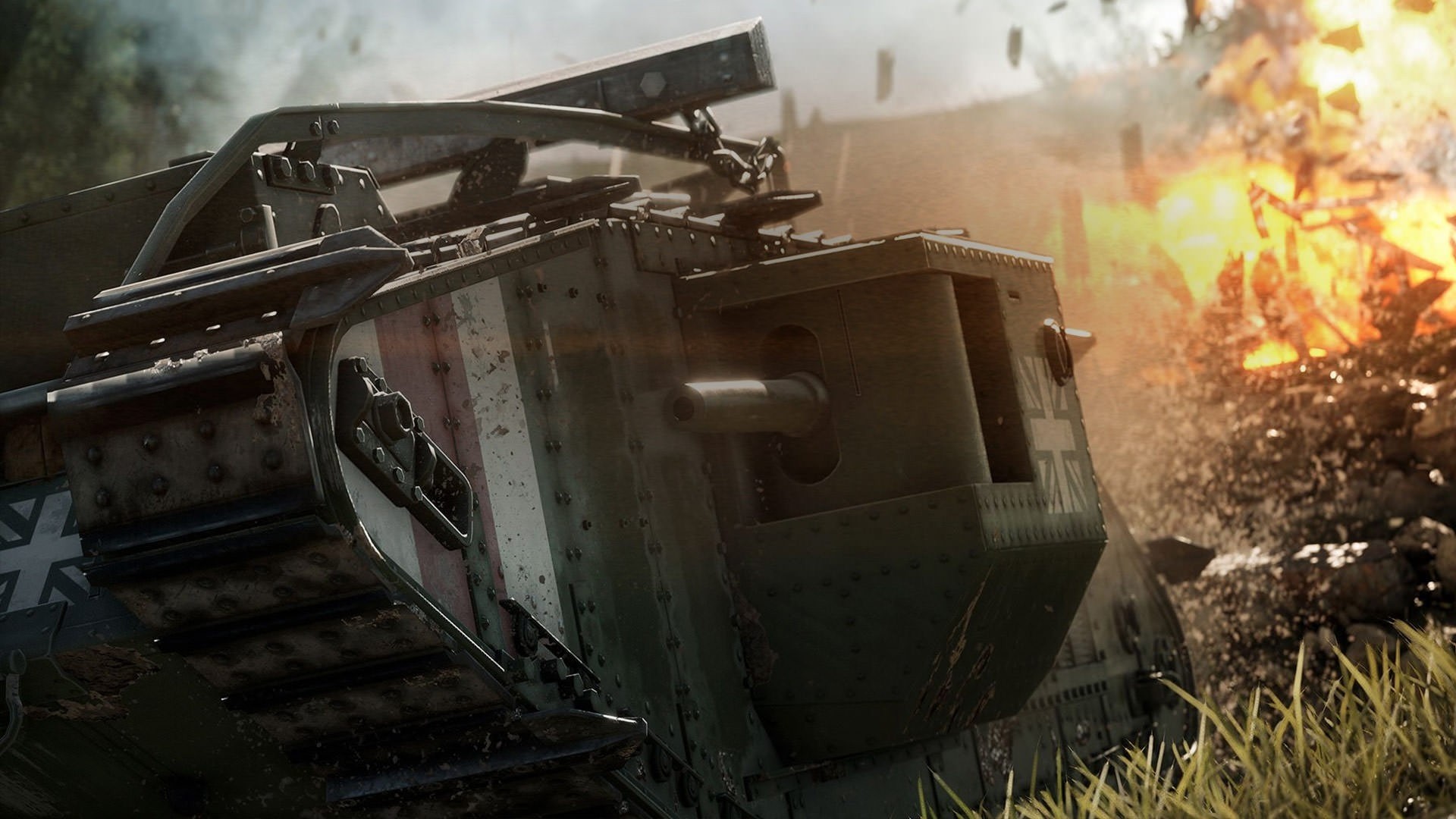 Tank in Battlefield 1 during an explosion HD Wallpaper