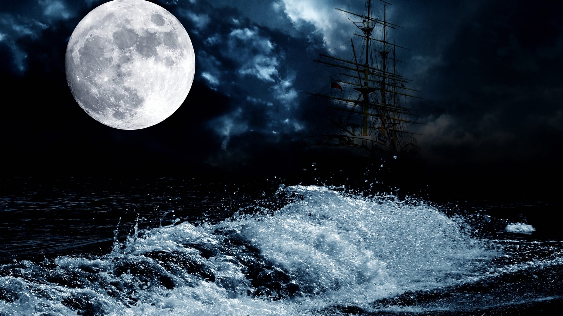 Sailboat on the ocean under the moon HD Wallpaper
