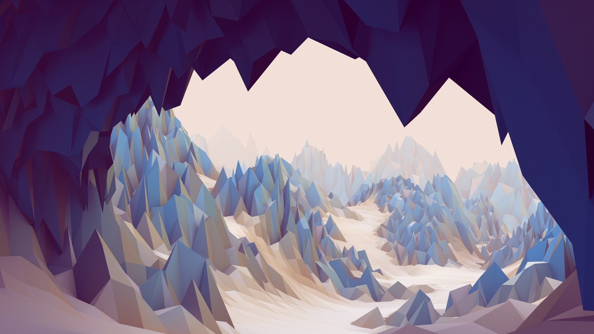 Low Poly Cave Landscape HD Wallpaper