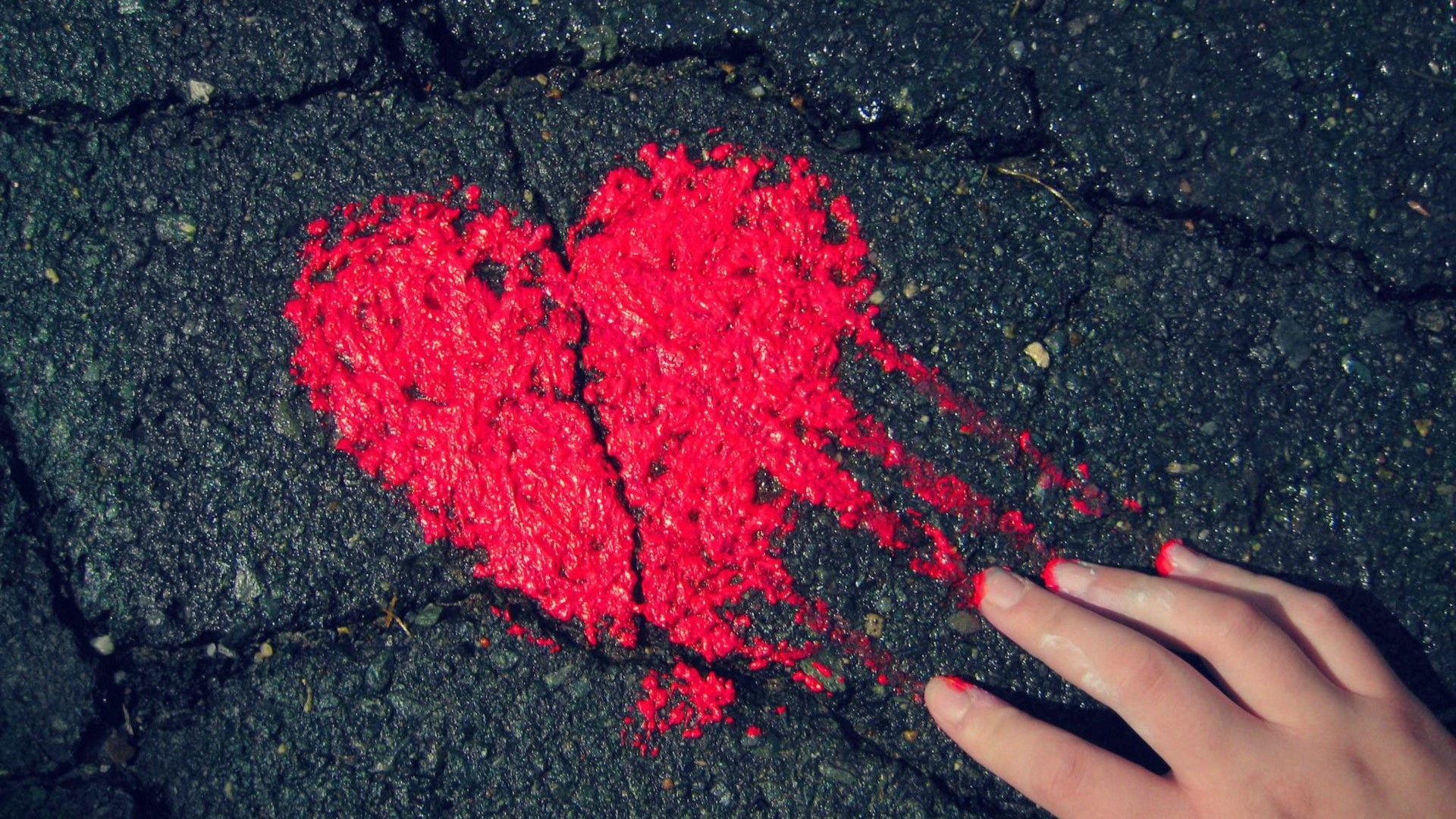Broken Heart Painted on Asphalt with Hand HD Wallpaper