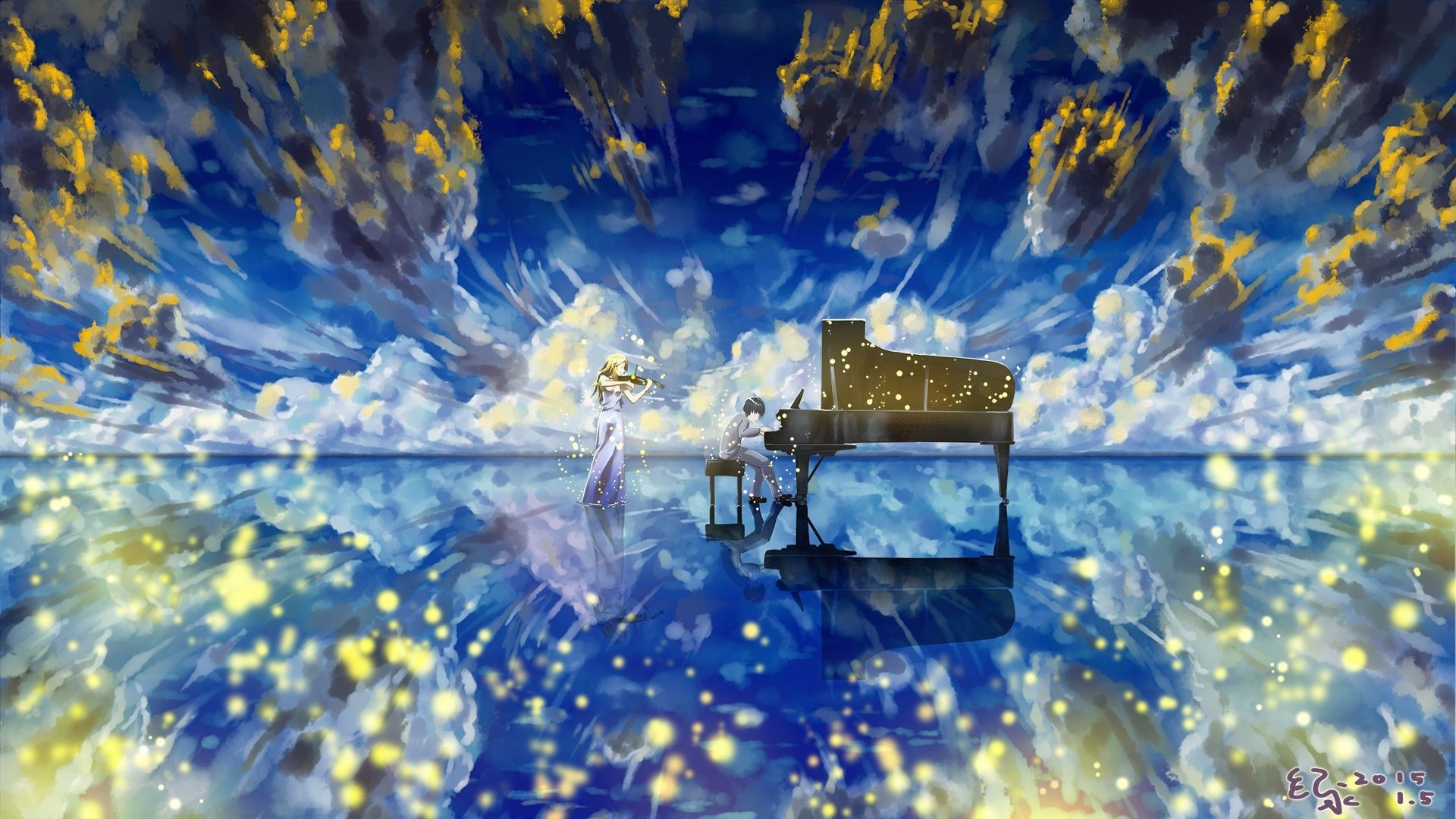 Shigatsu Wa Kimi No Uso: Kaori and Kousei Playing Music HD Wallpaper
