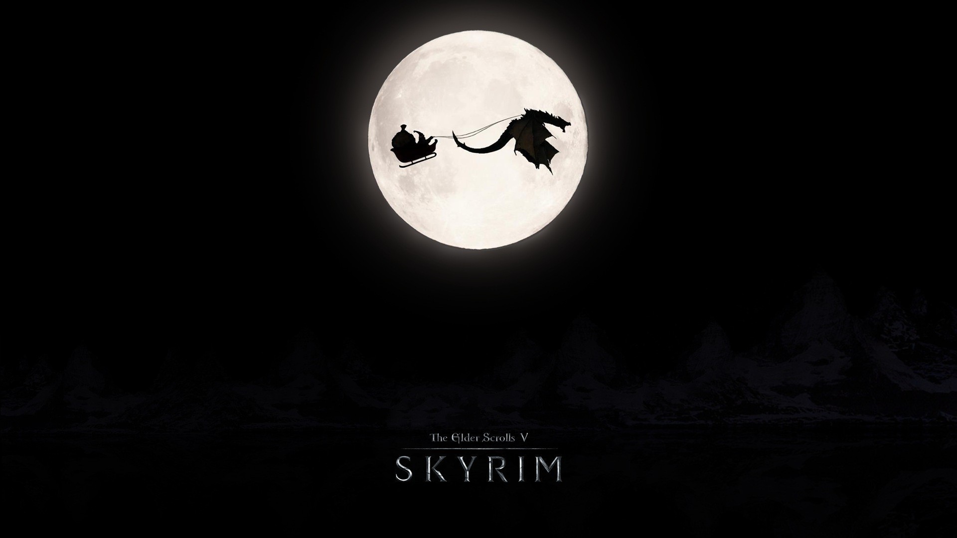 The Elder Scrolls V Skyrim Santa and Dragon Silhouette HD Wallpaper