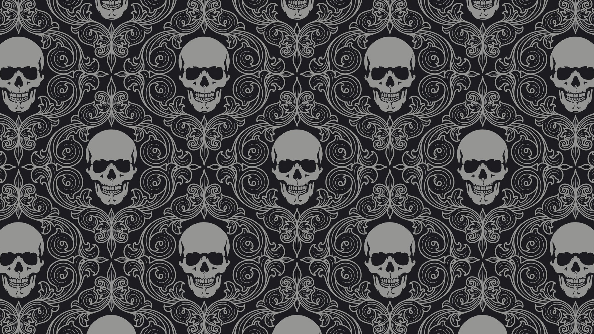 Skulls and ornate damask pattern HD Wallpaper