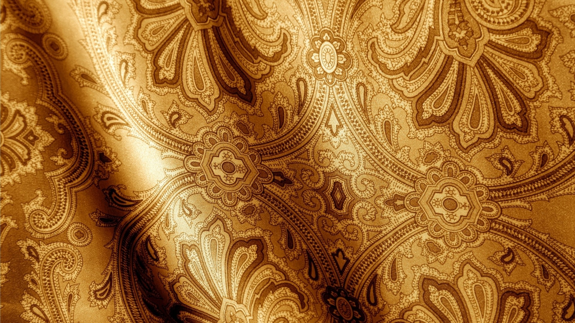 Golden Paisley Pattern Fabric HD Wallpaper