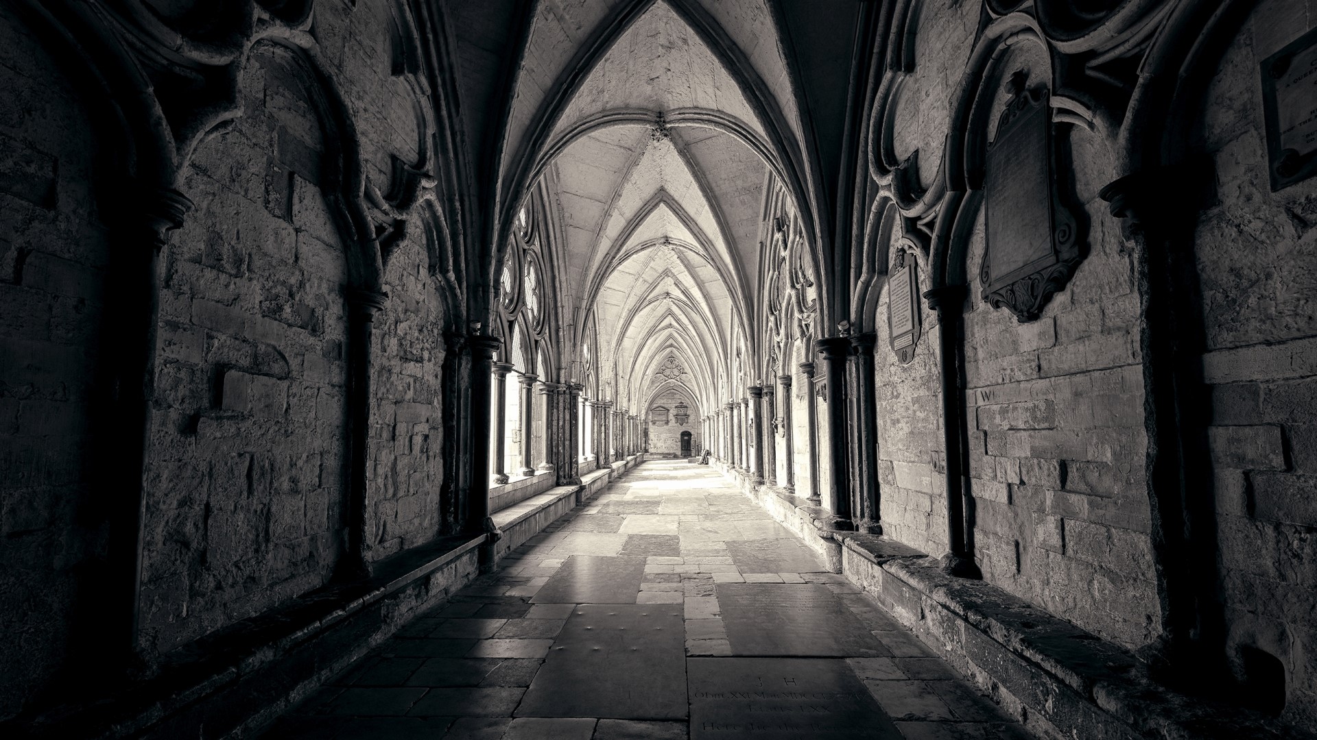 Stone Cathedral Cloister Arches HD Wallpaper