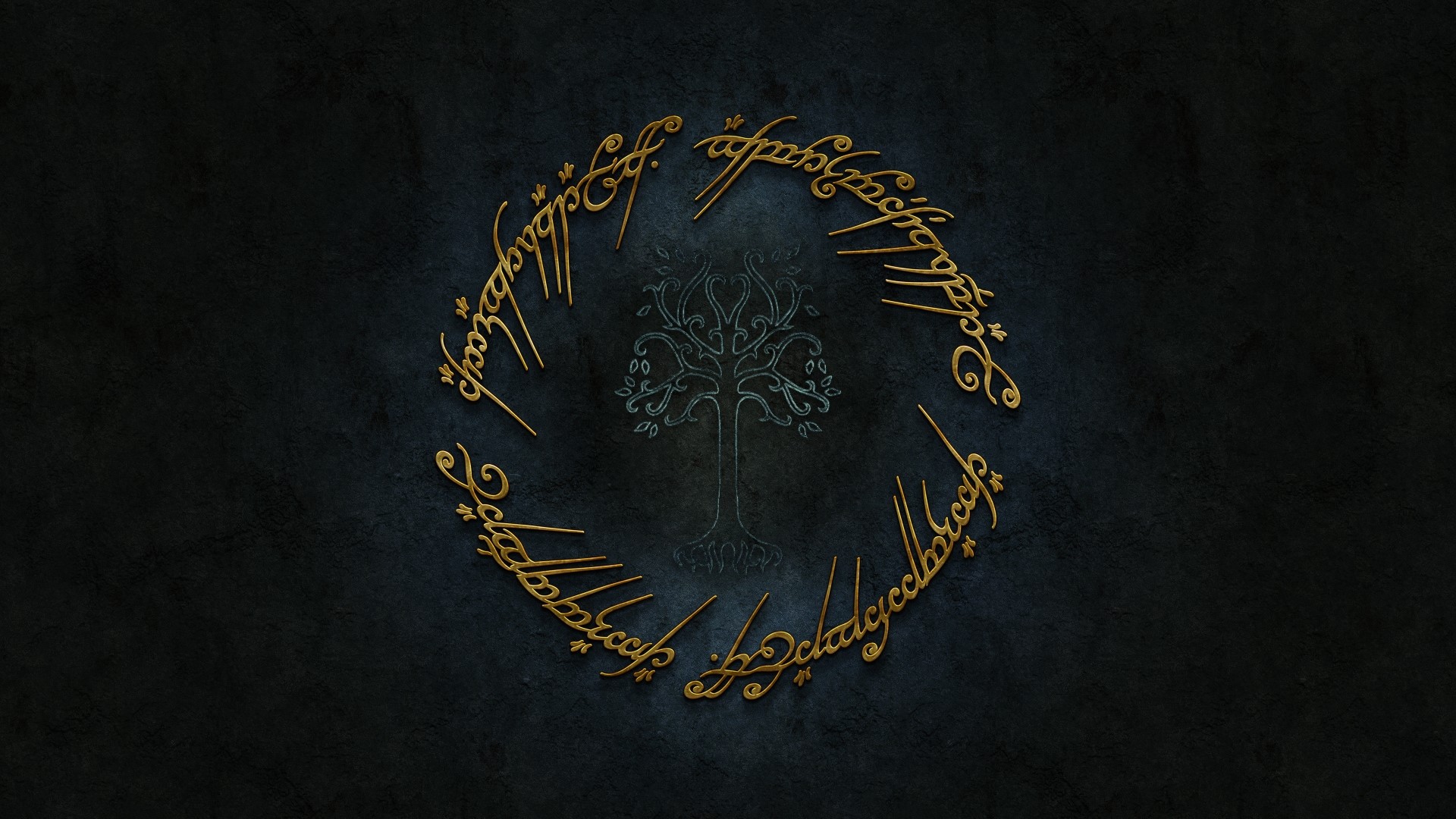 Lord of the Rings Gold Logo with Tree HD Wallpaper