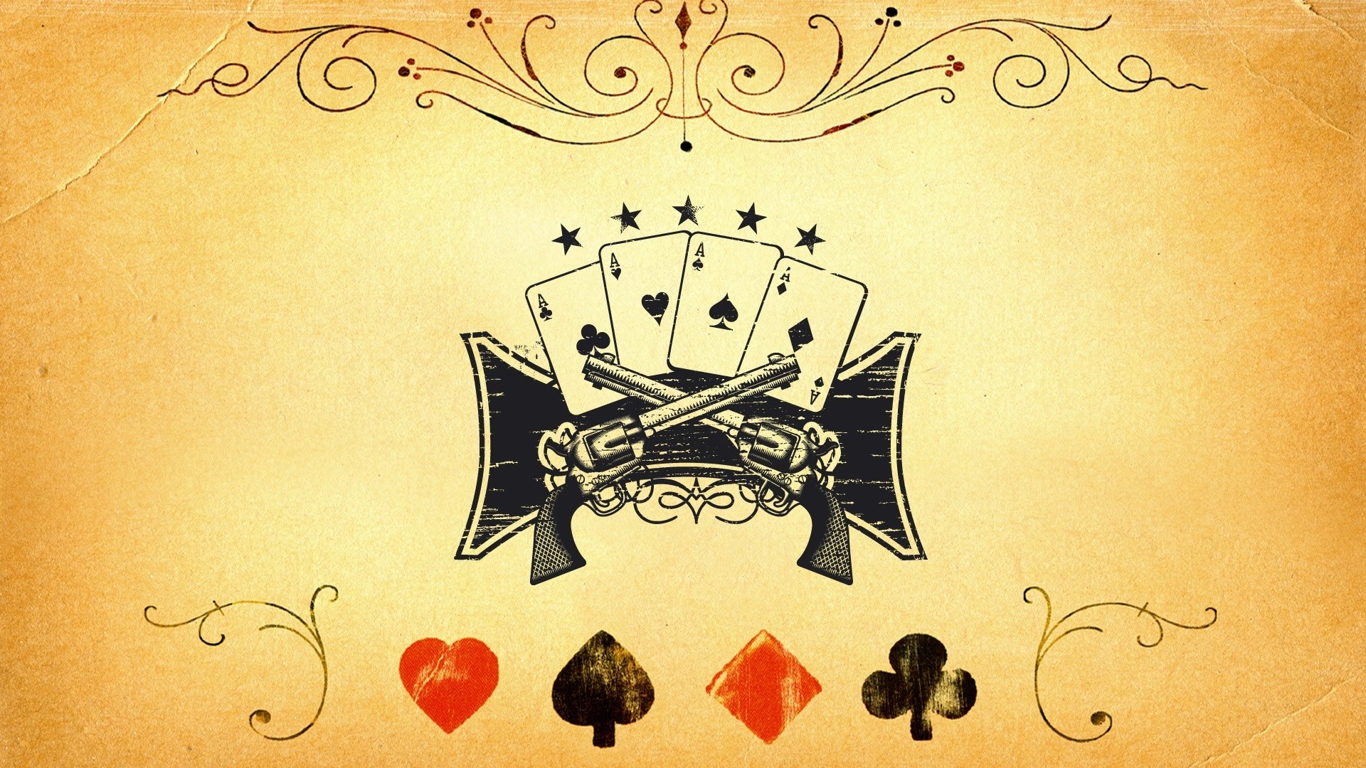 Four Aces and Crossed Revolvers Poker Art HD Wallpaper