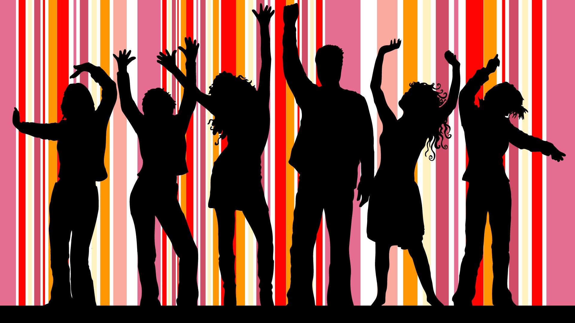 Silhouettes of people dancing against a colorful striped background HD Wallpaper