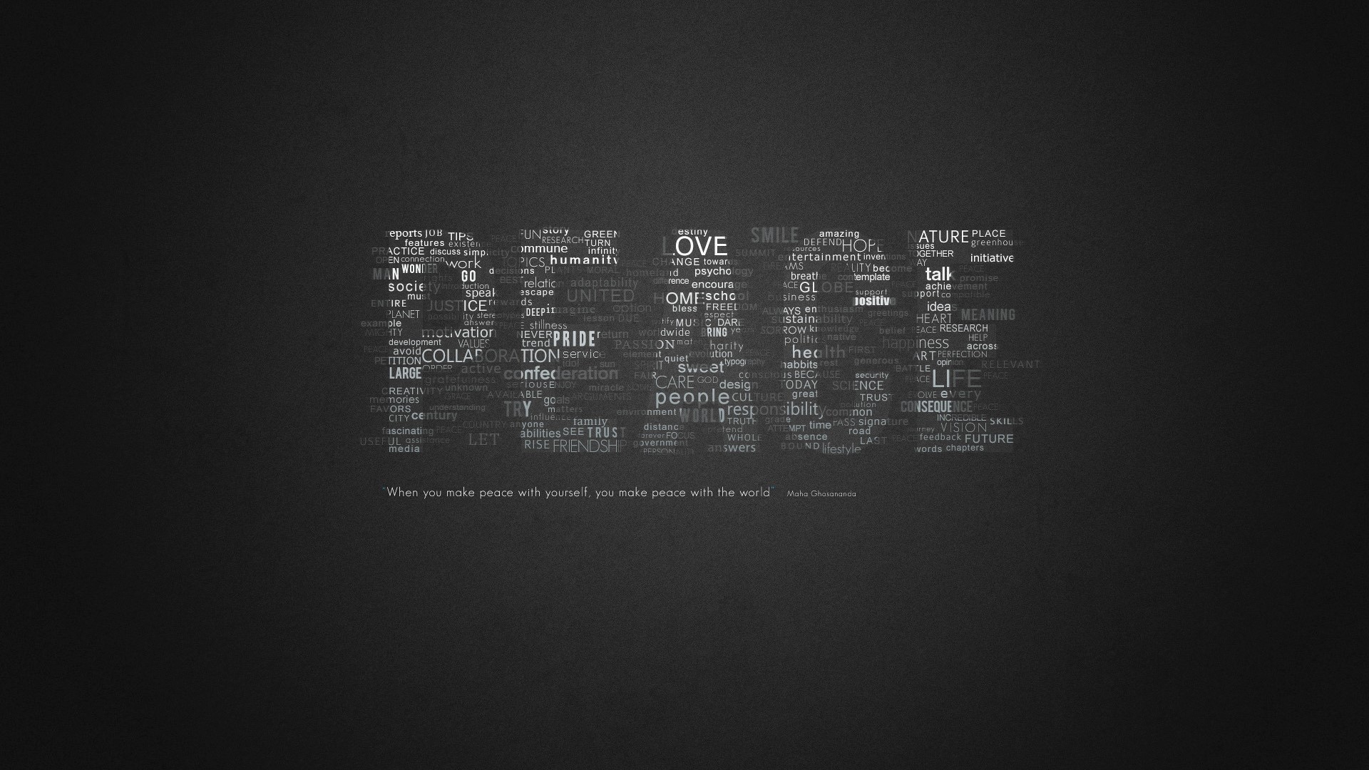 Peace word cloud with quote HD Wallpaper