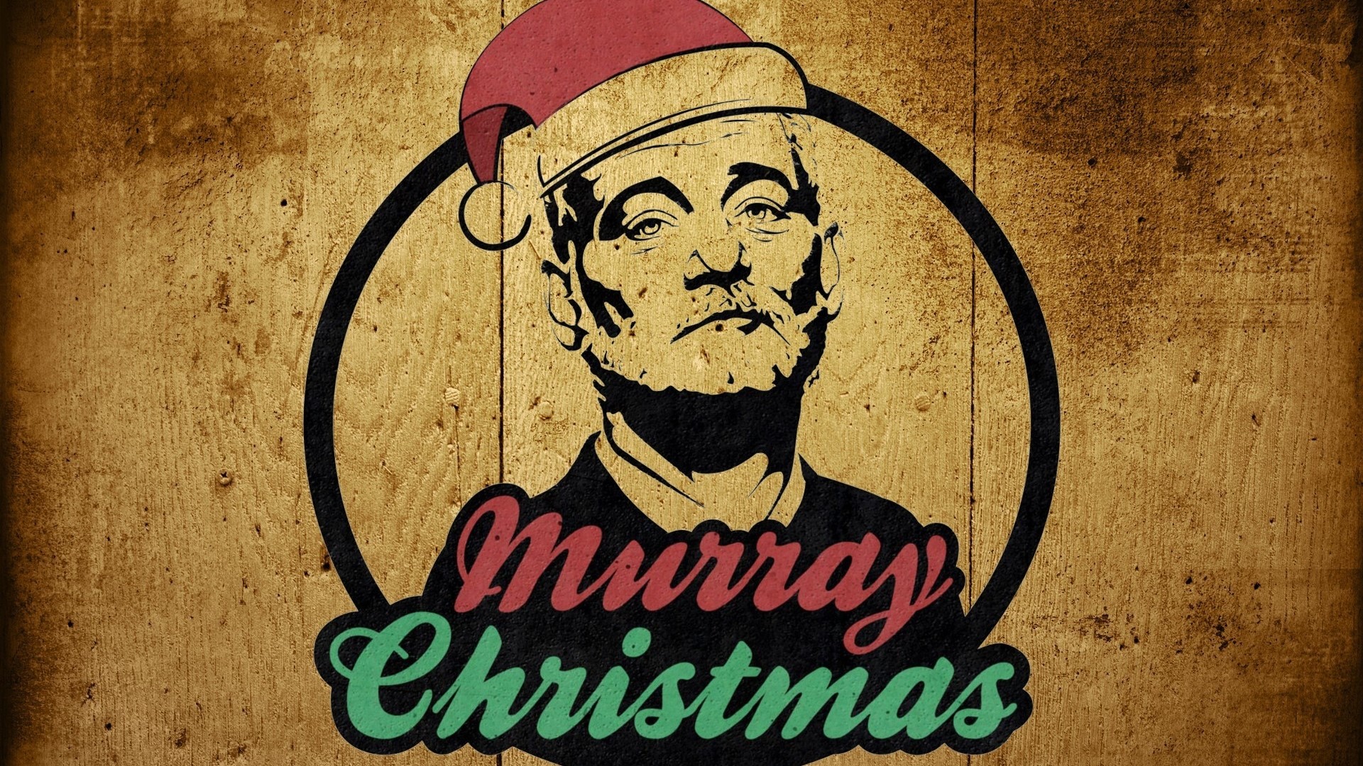 Bill Murray wearing a Santa hat with "Murray Christmas" text HD Wallpaper