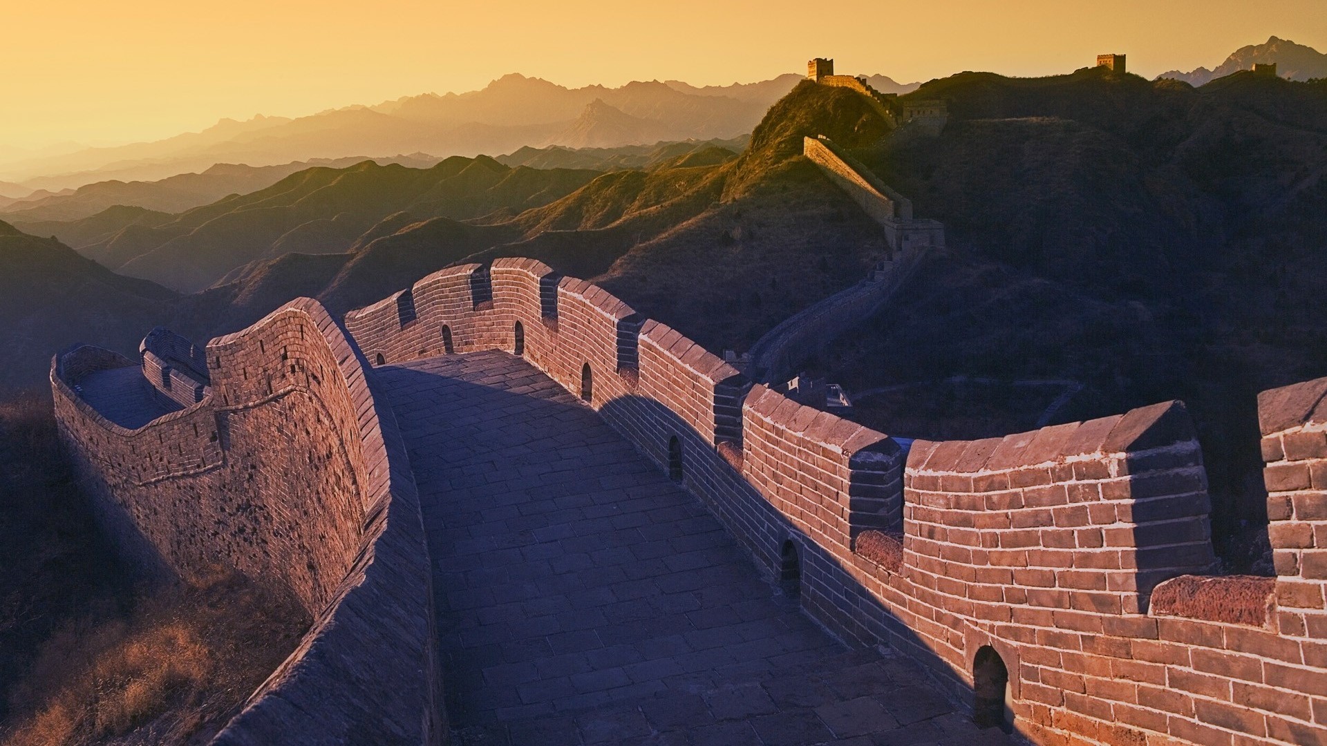 The Great Wall of China at sunset HD Wallpaper