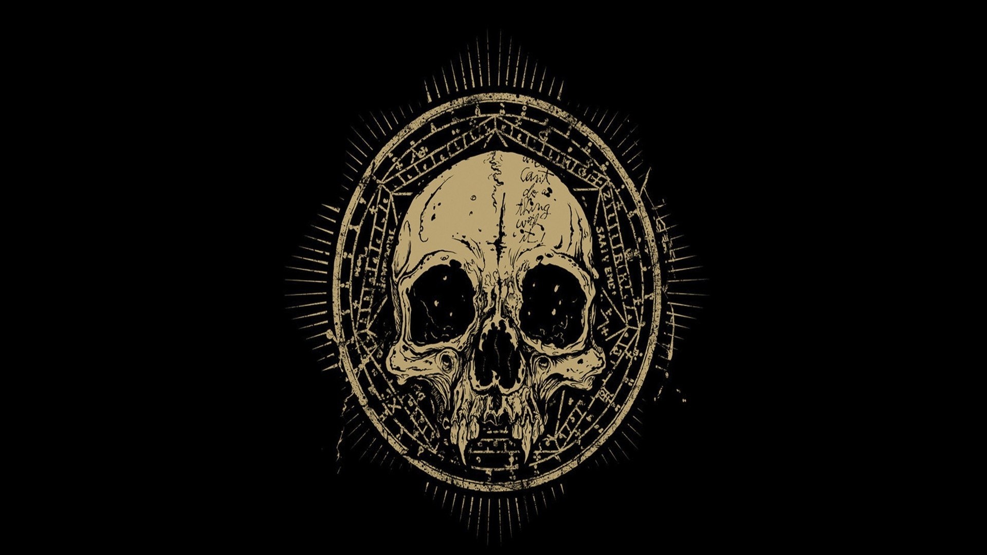 Skull with occult circle and text HD Wallpaper