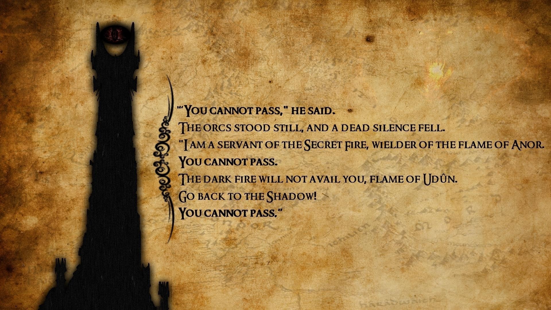 Gandalf's "You Cannot Pass" quote from Lord of the Rings HD Wallpaper
