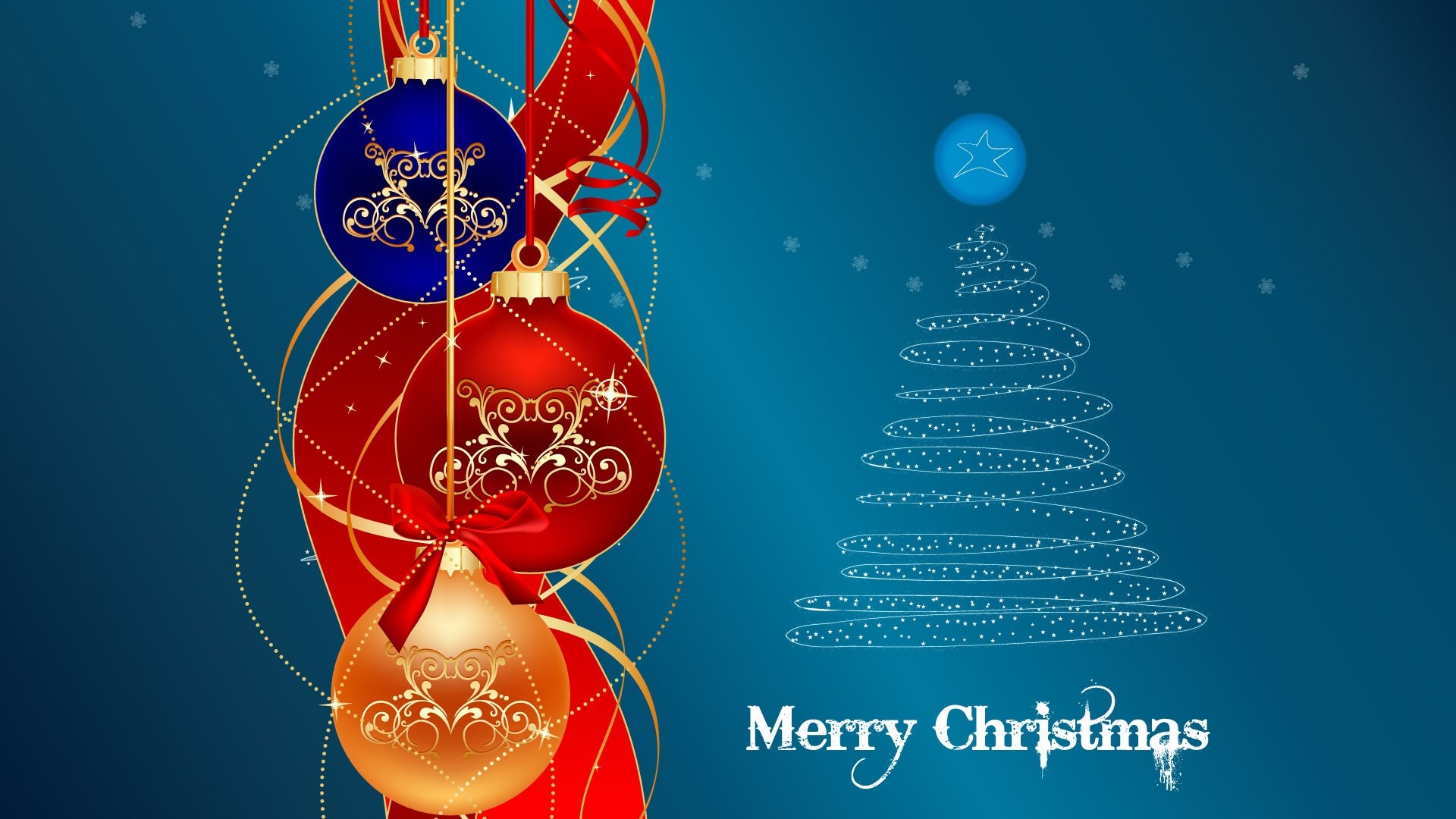 Merry Christmas Ornaments and Tree Design HD Wallpaper