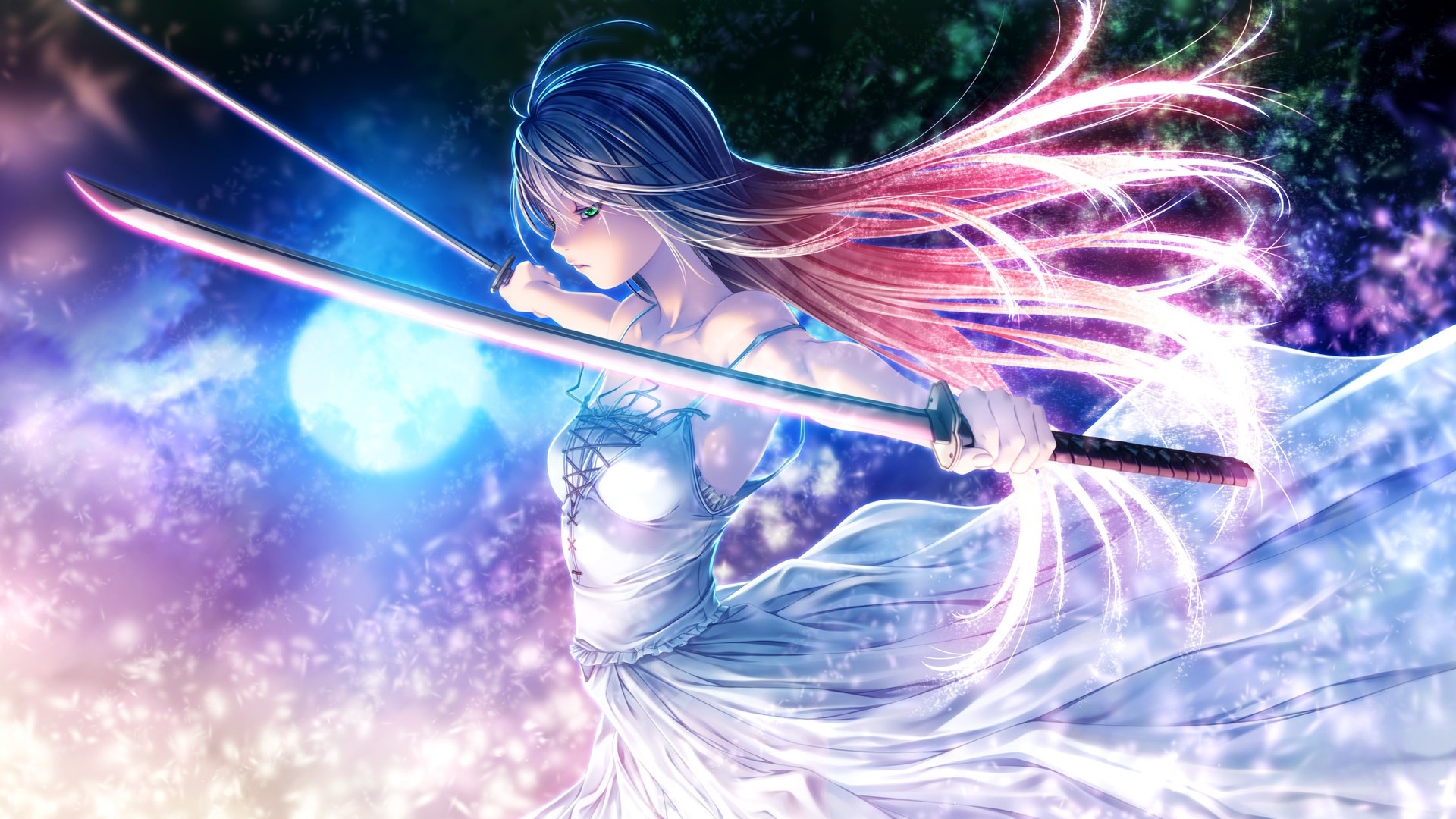 Girl Warrior with Katana and Green Eyes HD Wallpaper