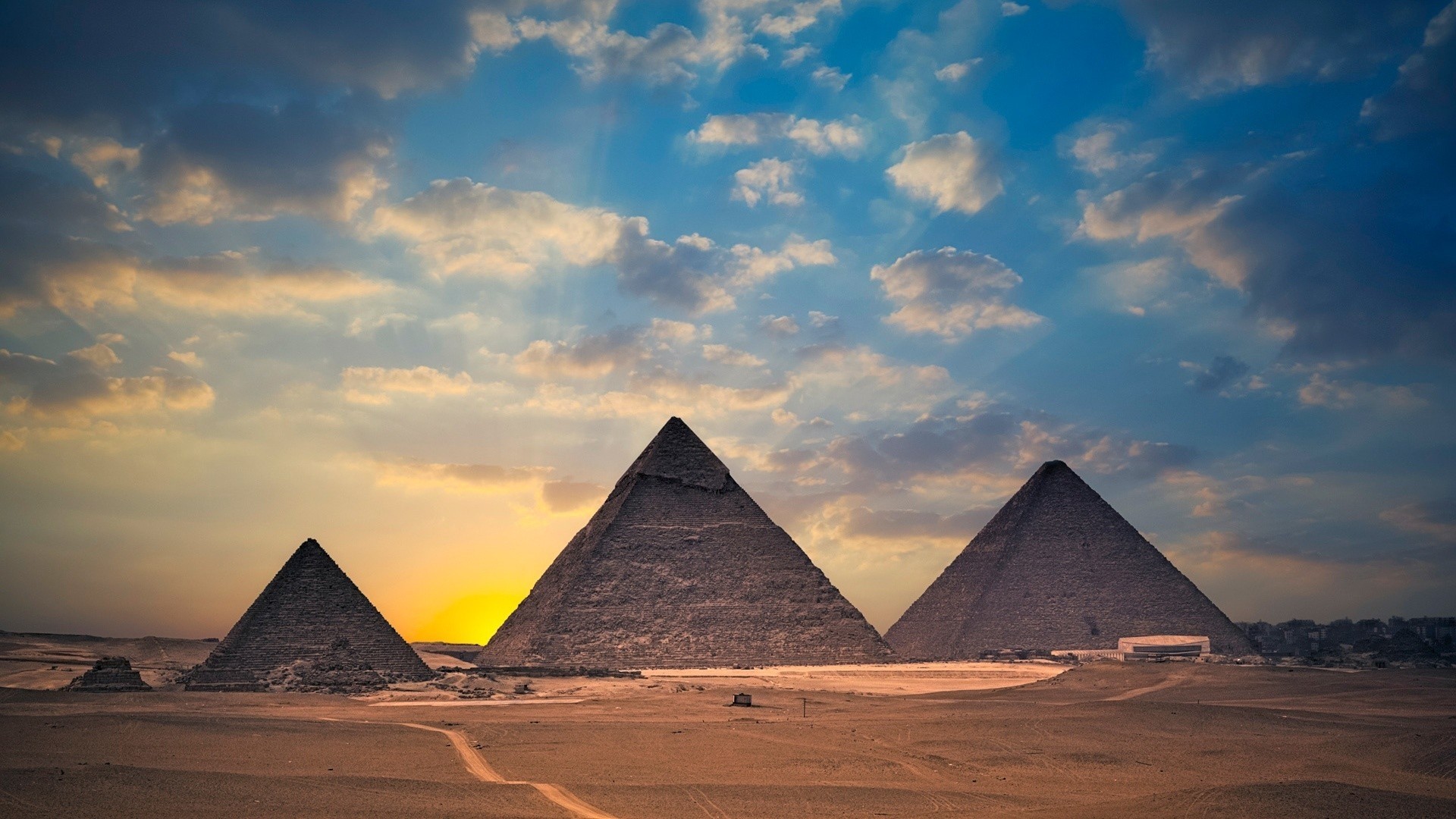 The Pyramids of Giza at Sunset HD Wallpaper