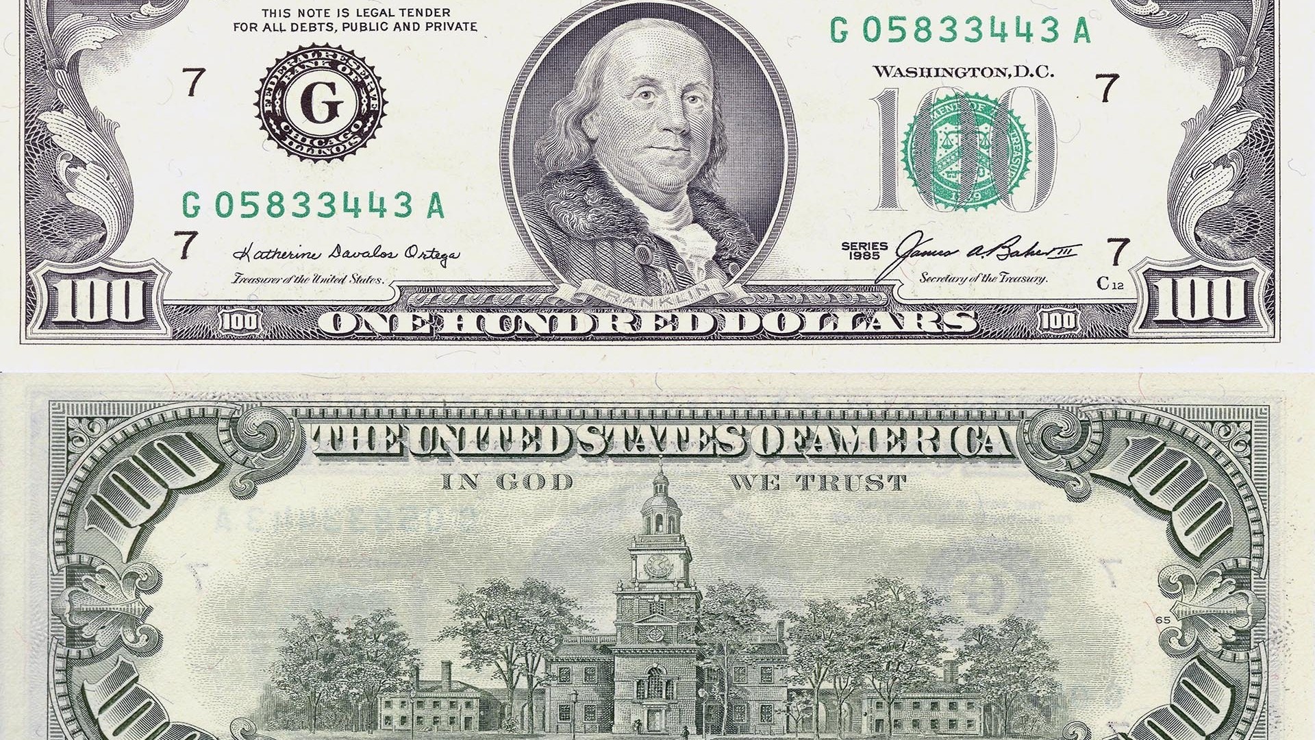 One Hundred Dollar Bill featuring Benjamin Franklin HD Wallpaper