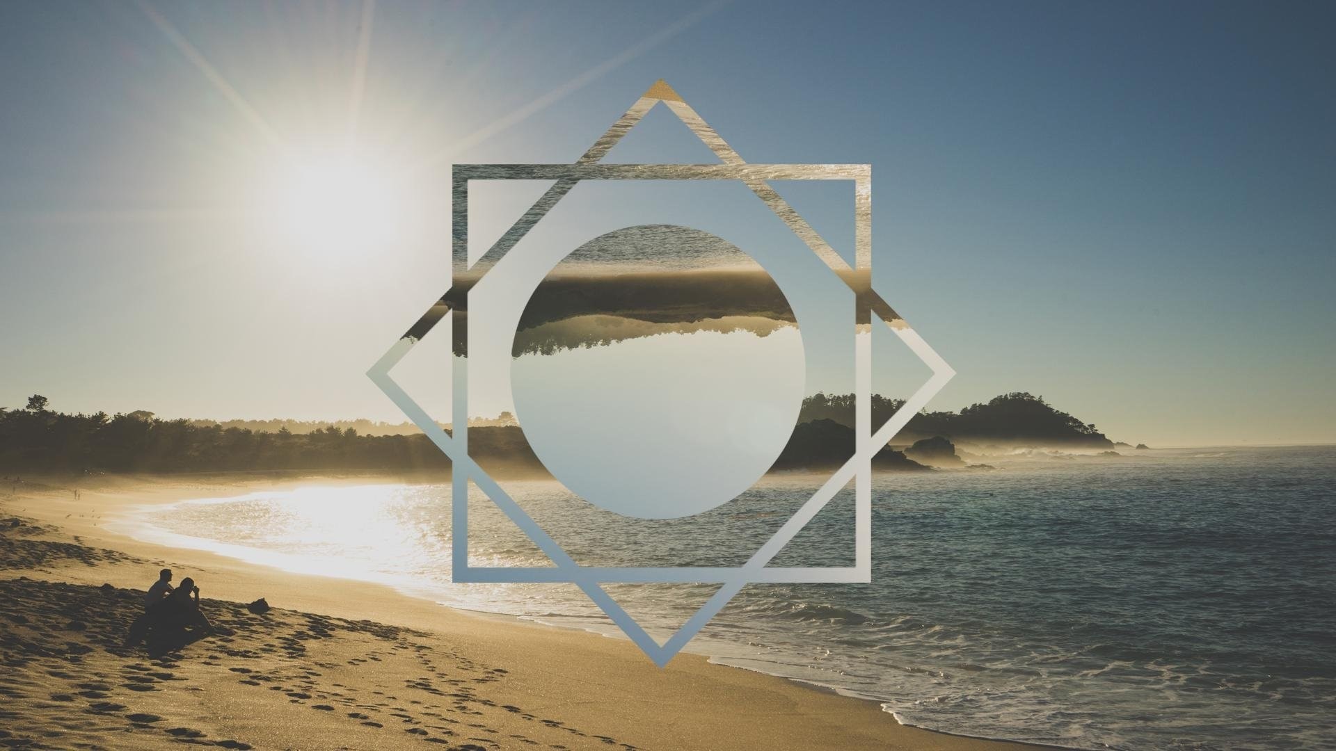 Geometric overlay on a beach landscape HD Wallpaper