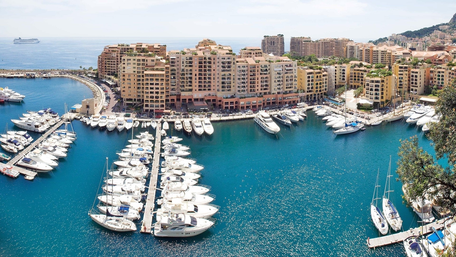 Port of Monaco with yachts and buildings HD Wallpaper