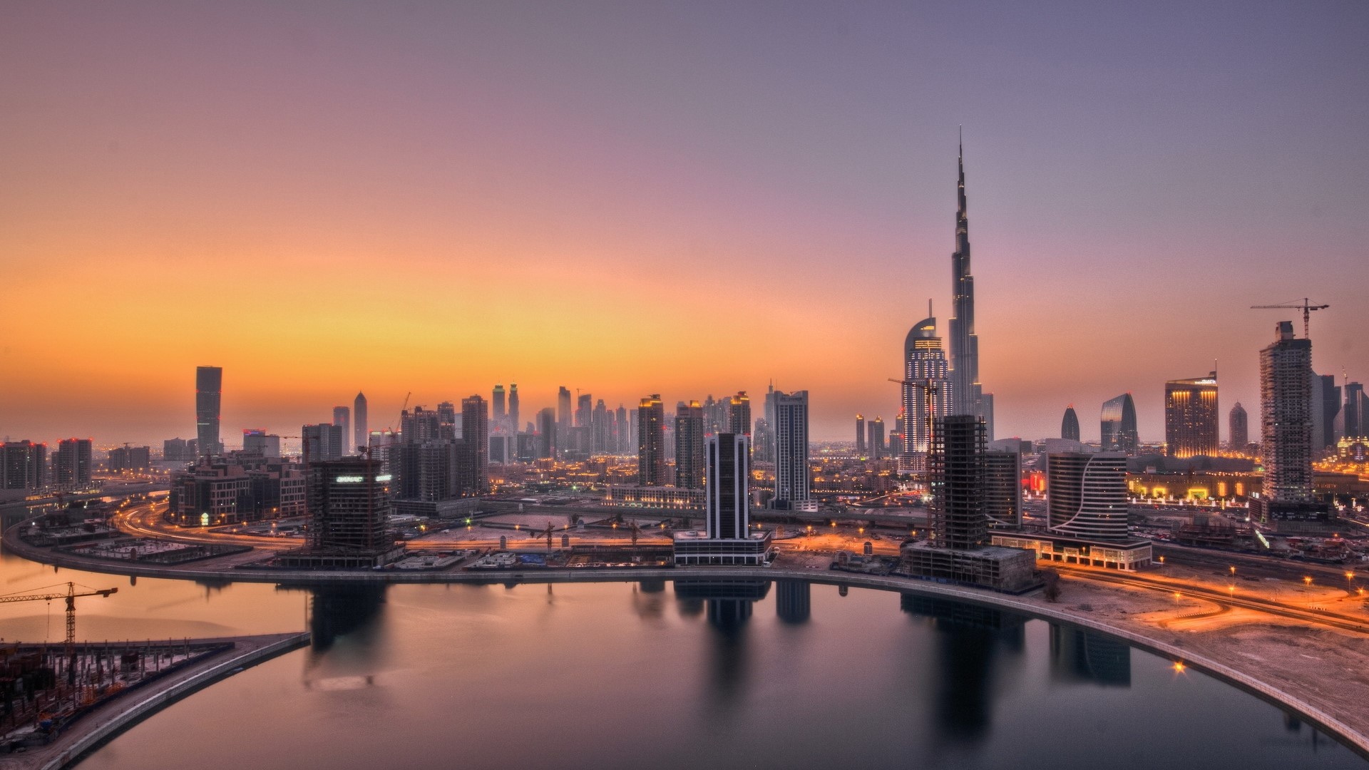 Dubai skyscrapers at sunset HD Wallpaper
