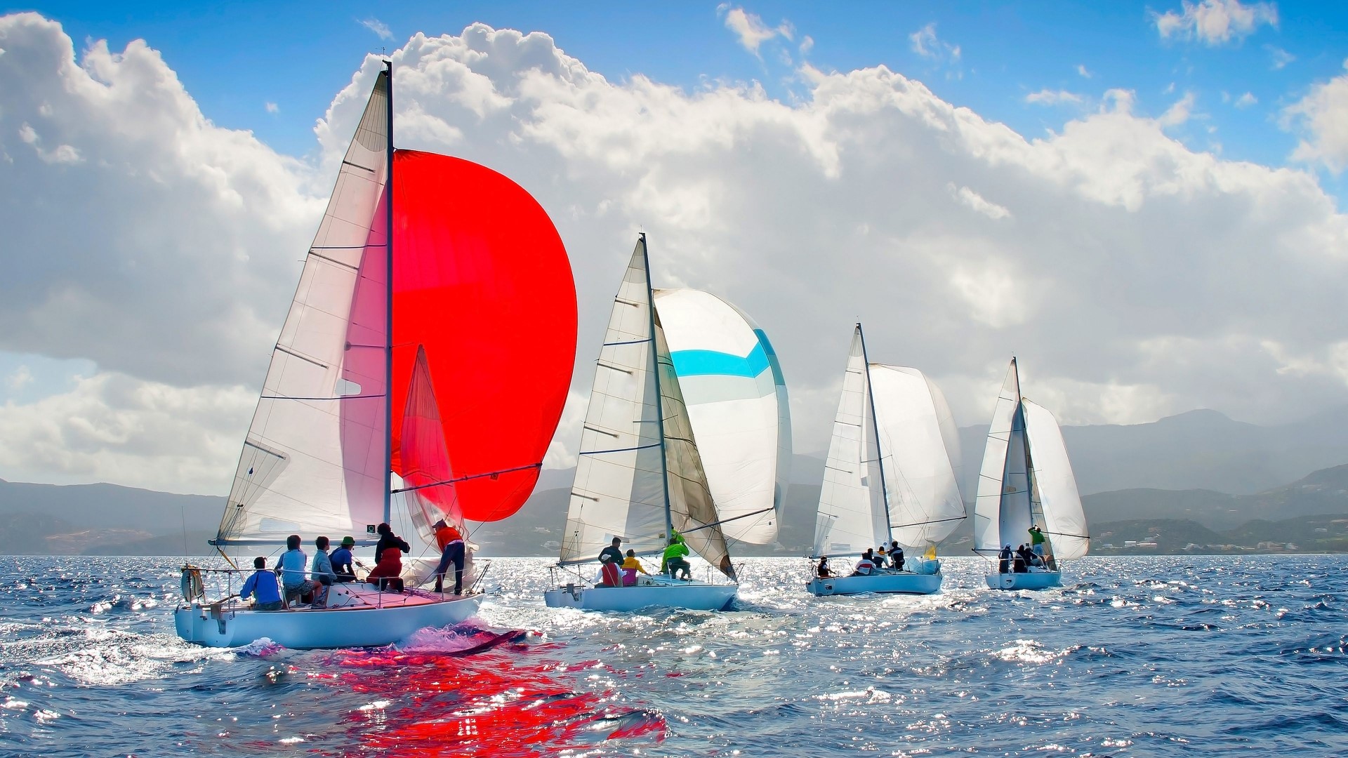 Sailboats racing on a sunny day HD Wallpaper