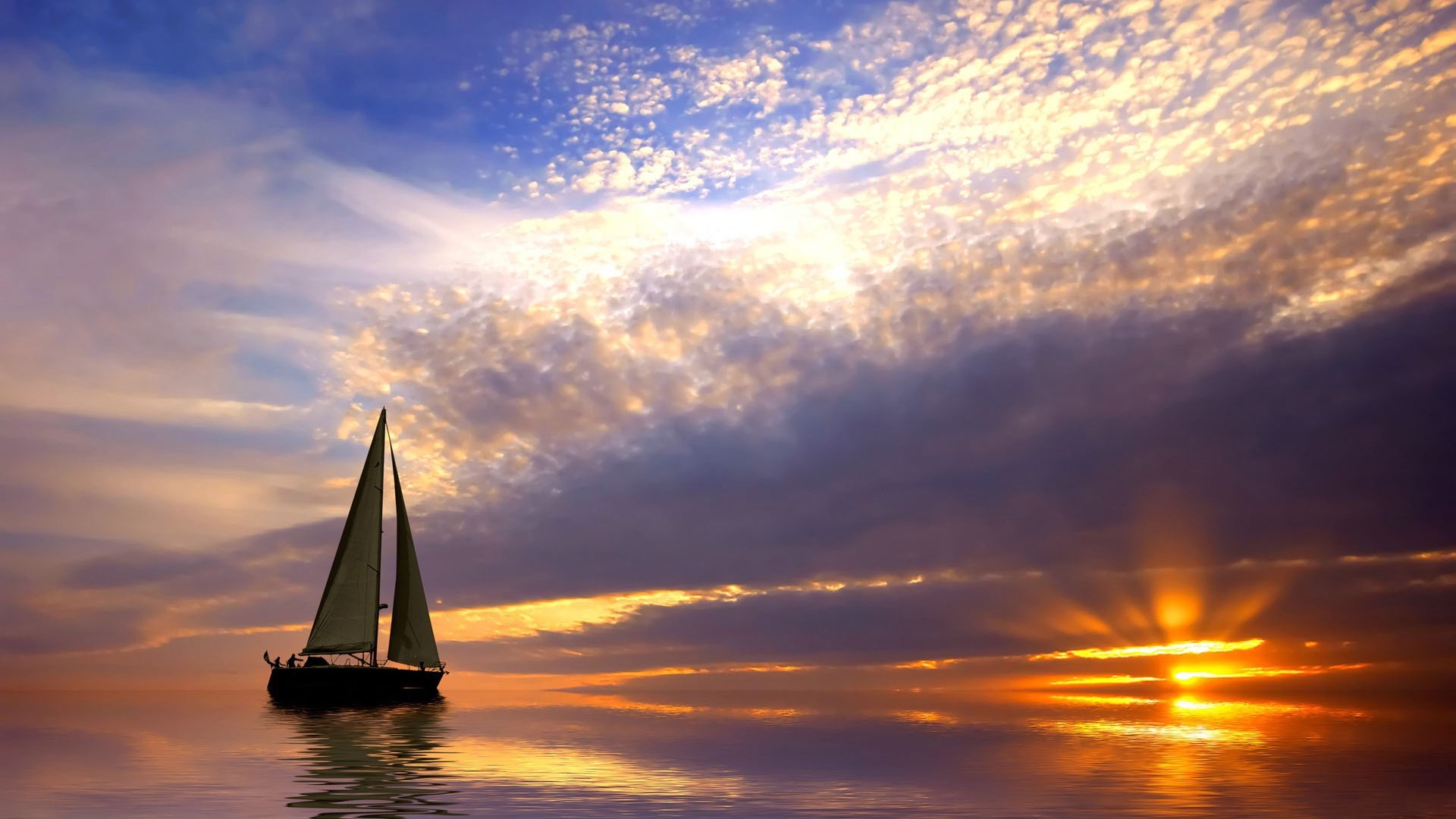 Sailboat on the water at sunset HD Wallpaper