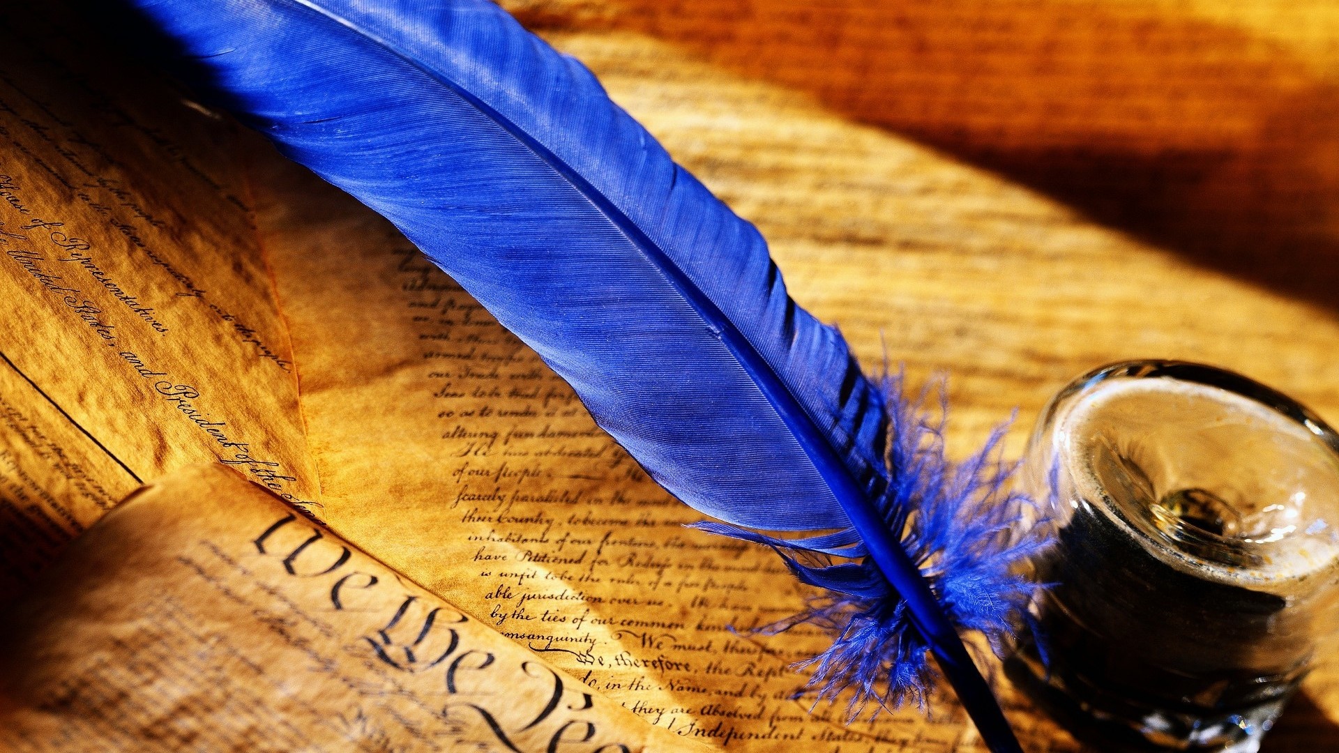 Blue Quill and Ink on Historical Document HD Wallpaper