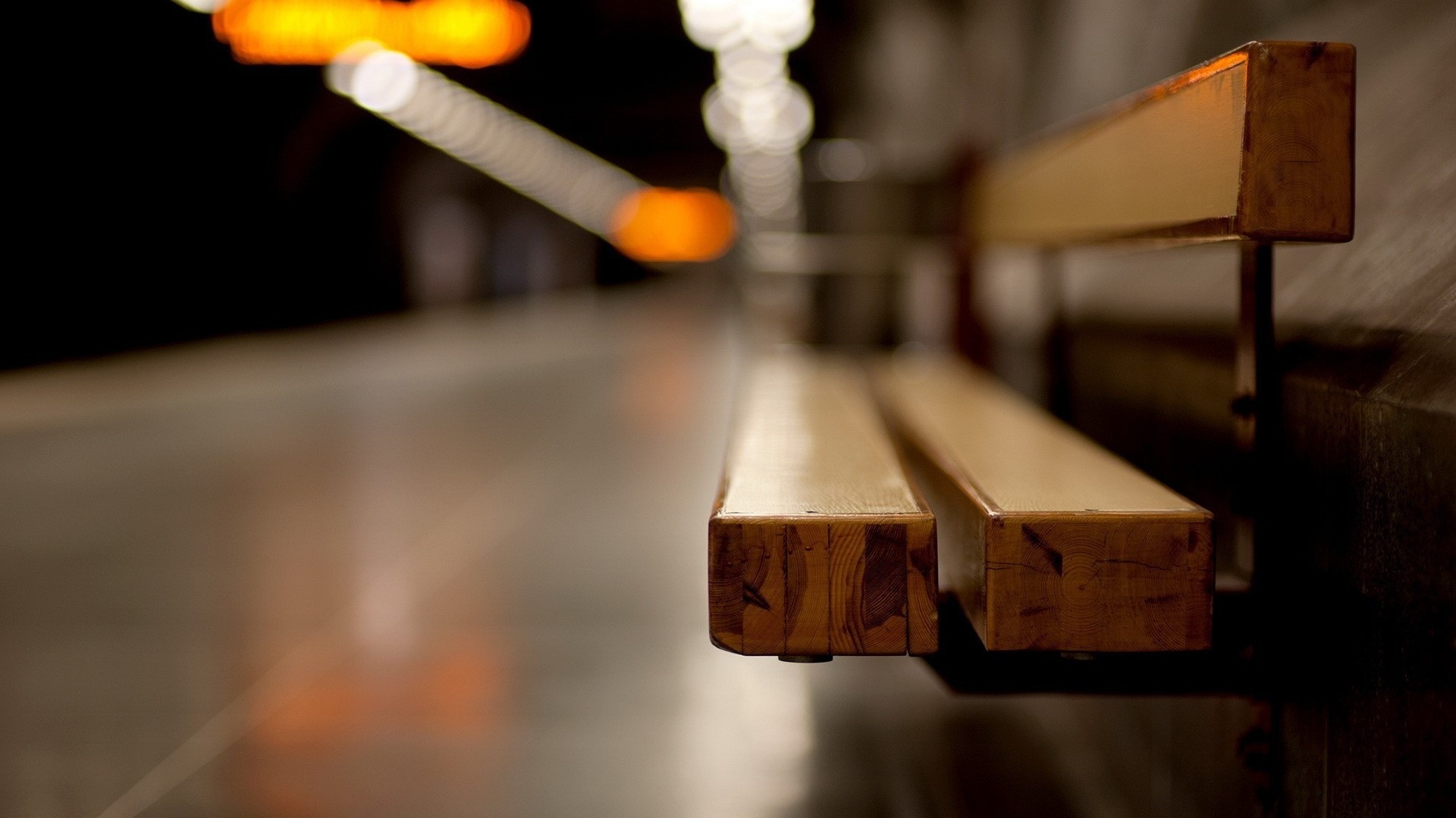 Station Bench with Blurred Lights HD Wallpaper