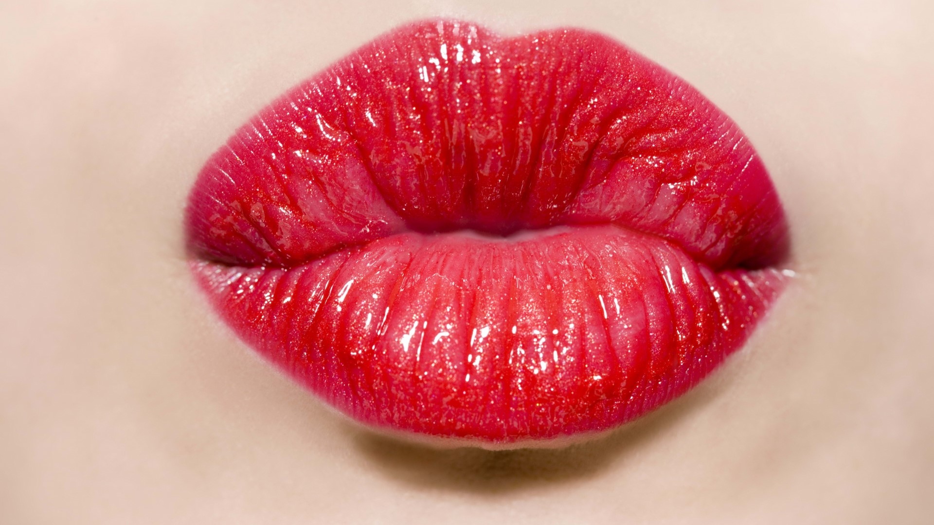 Close-up of Red Glossy Lips HD Wallpaper