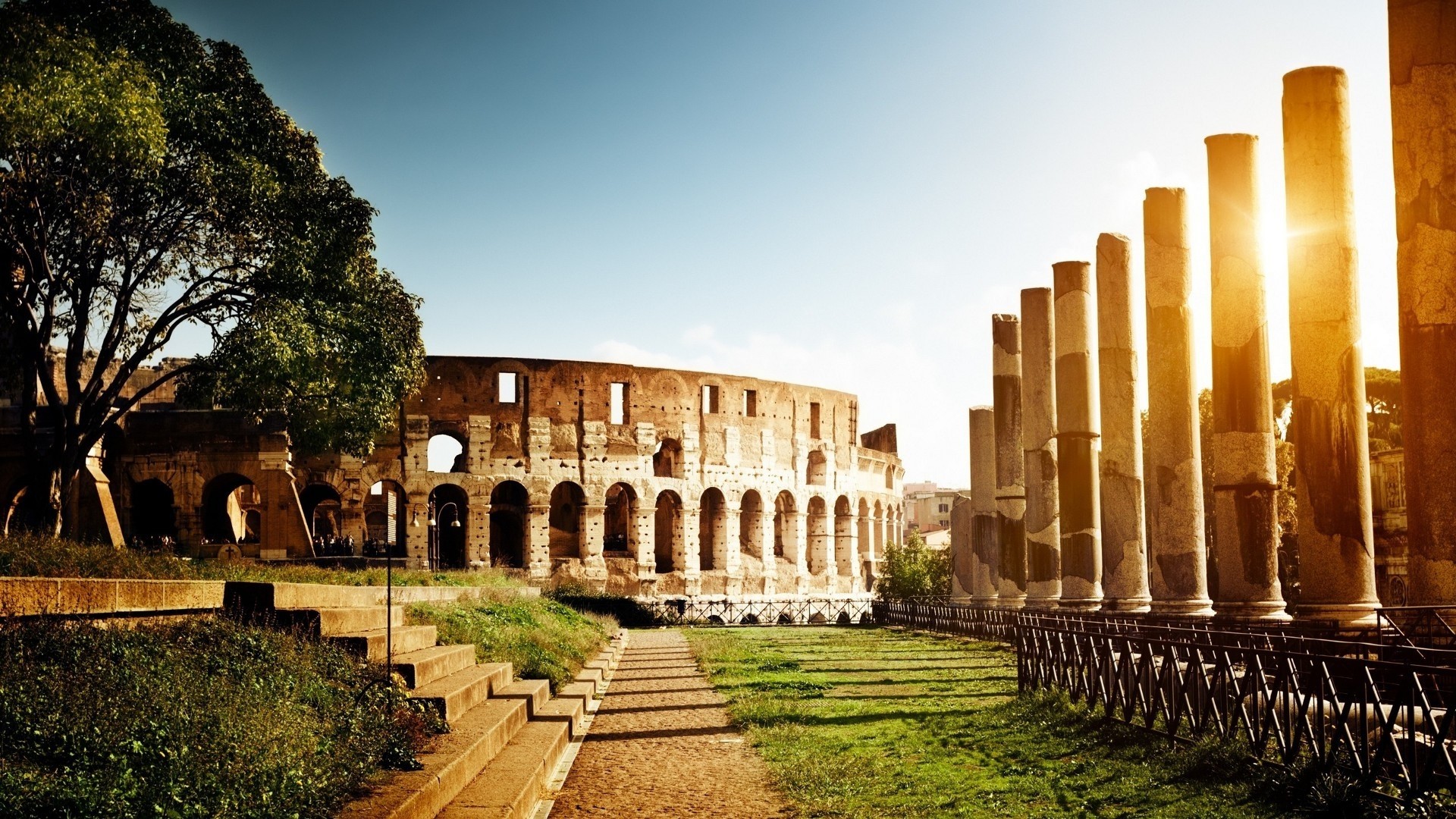 The Roman Colosseum with ancient columns HD Wallpaper