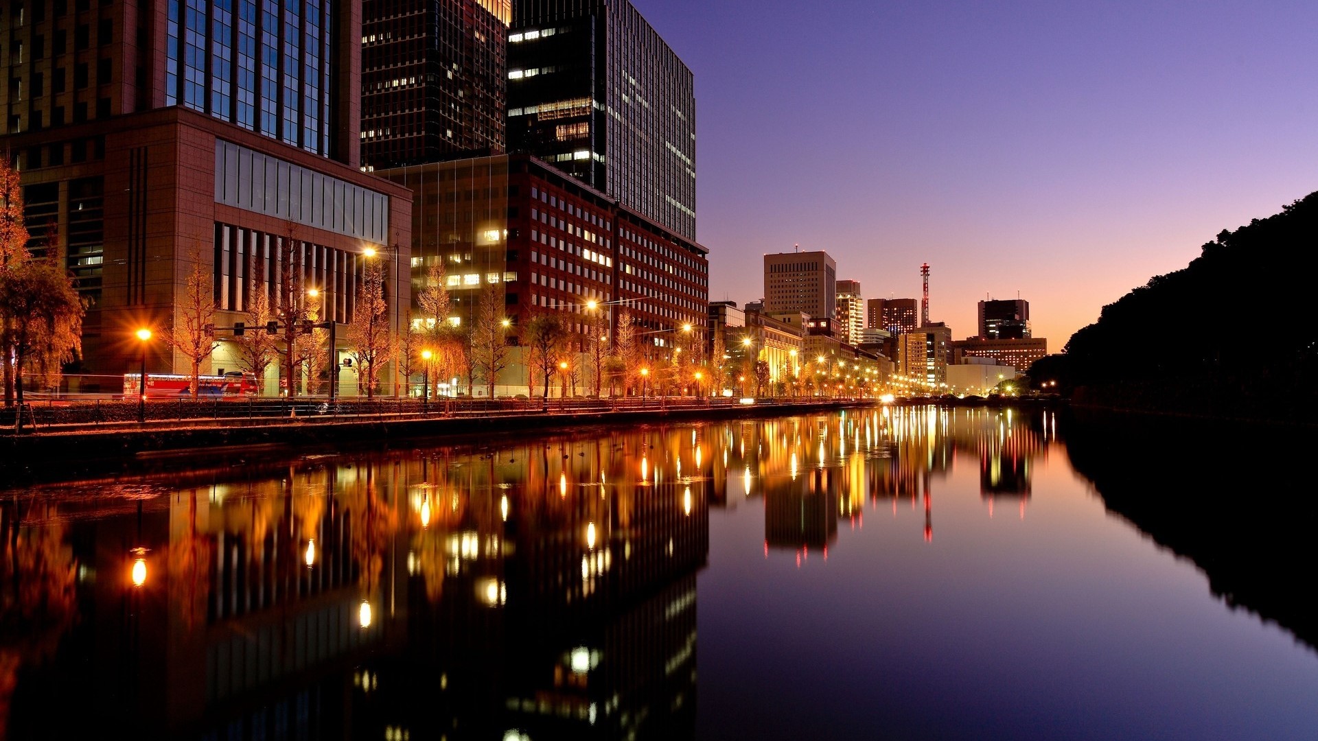 Tokyo Cityscape at Dusk with River Reflections HD Wallpaper