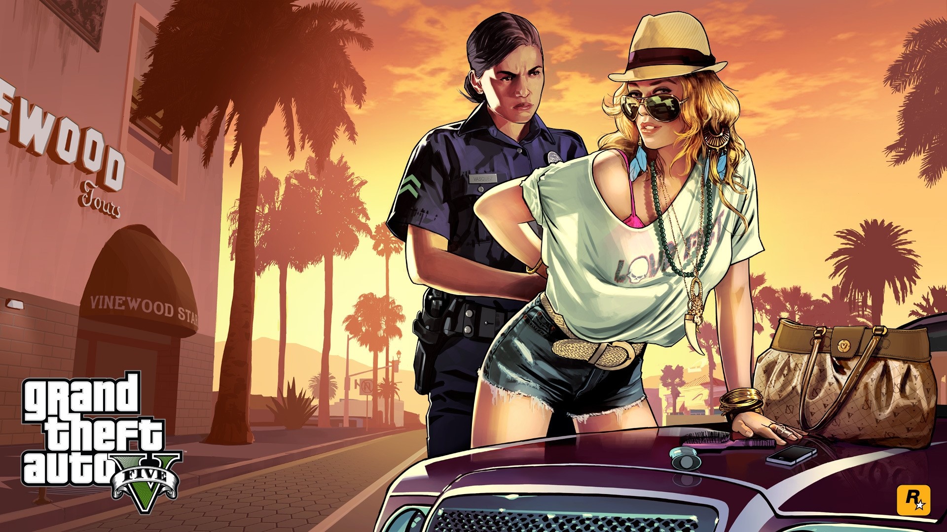 Grand Theft Auto V: Police frisking a woman HD Wallpaper