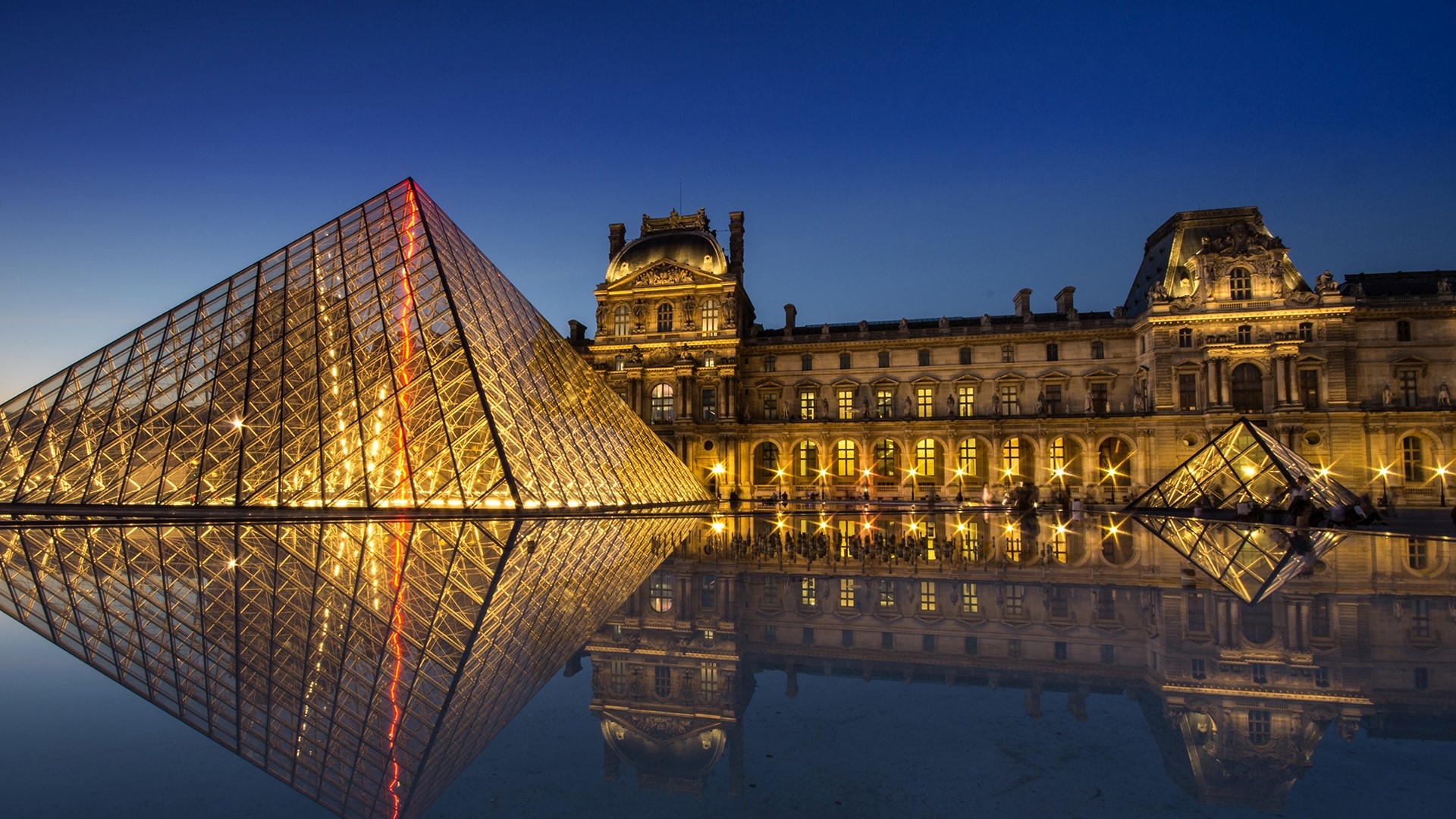 The Louvre Pyramid at Night HD Wallpaper