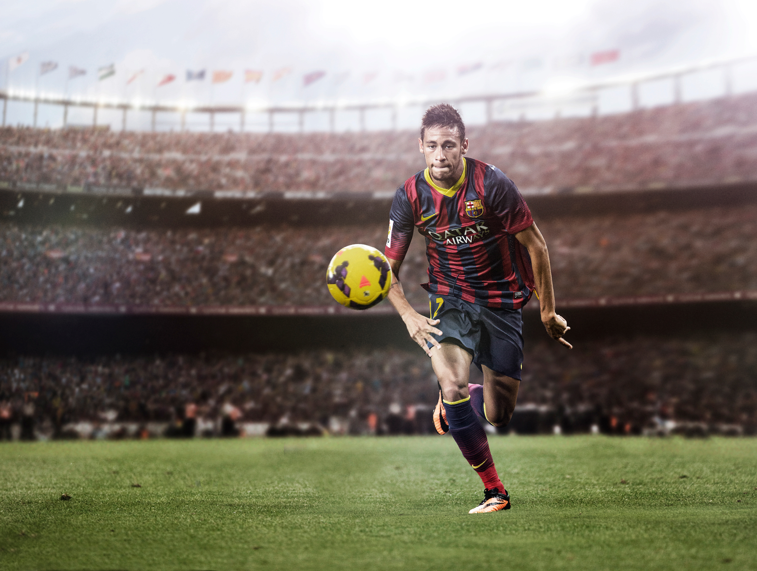 Neymar Jr. playing soccer for FC Barcelona HD Wallpaper