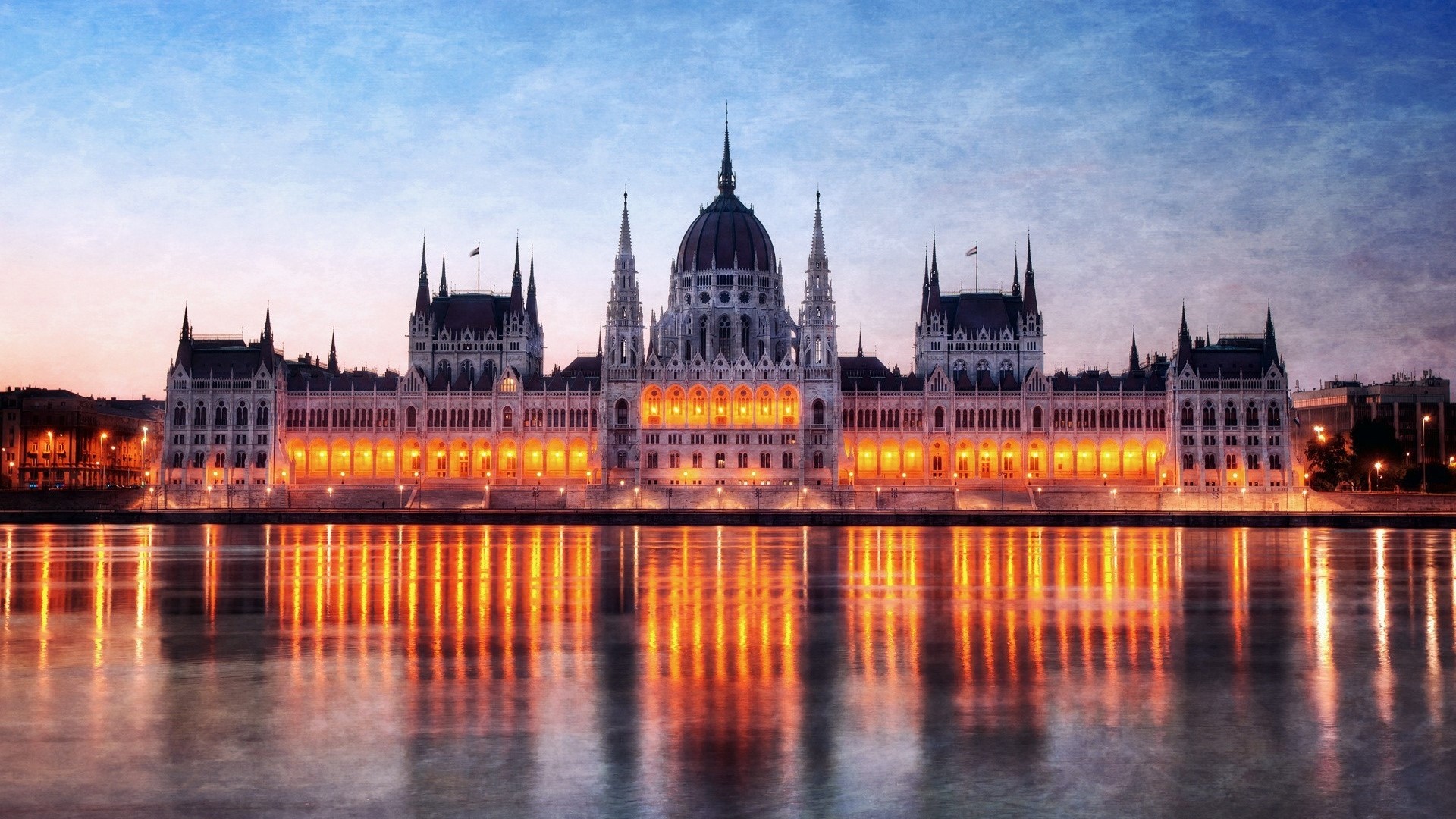 Hungarian Parliament Building at Dusk HD Wallpaper