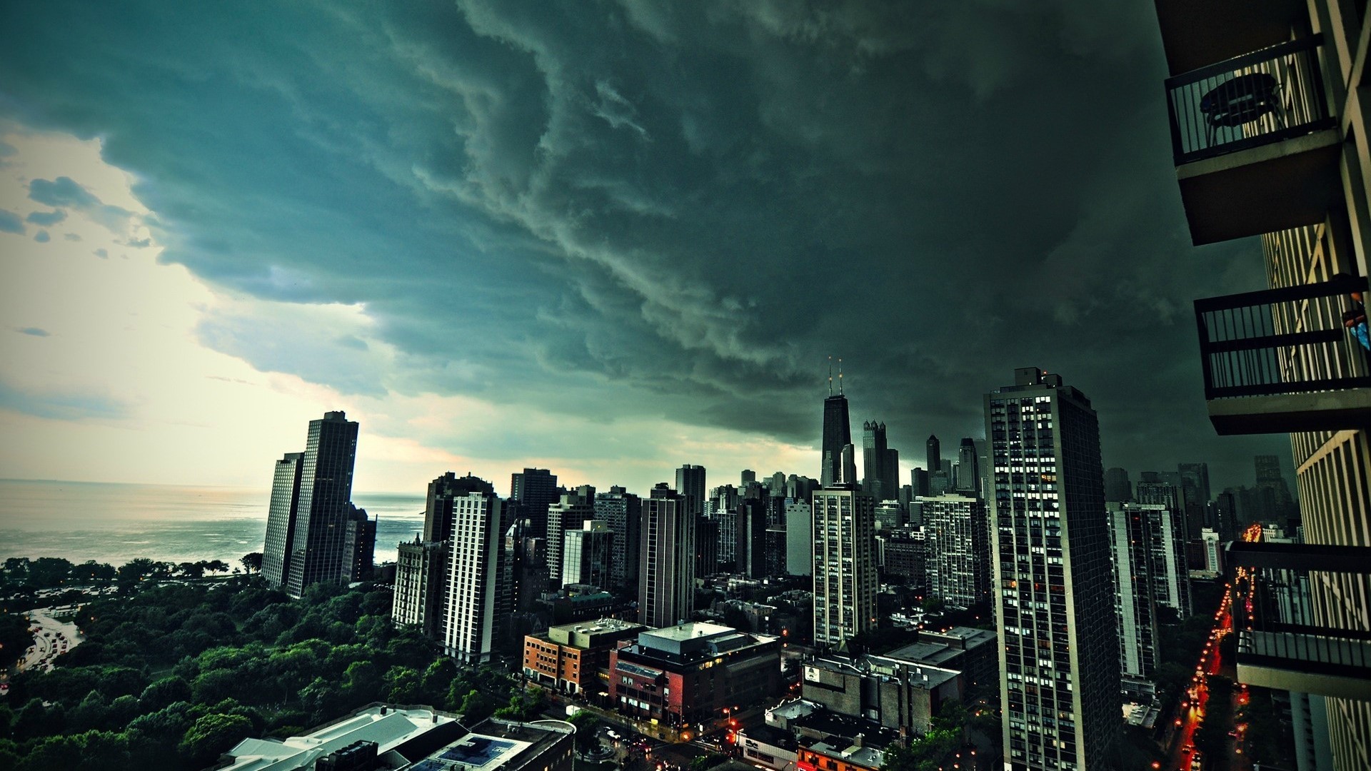 Stormy Chicago Cityscape Over Lake Michigan HD Wallpaper