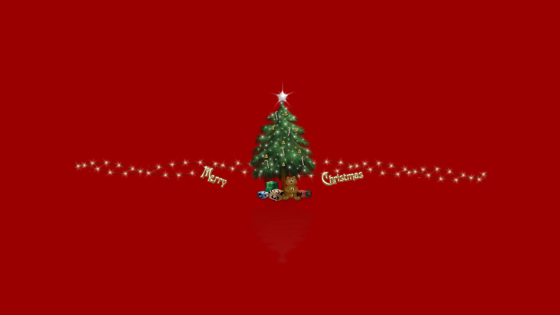 Merry Christmas tree with presents and lights HD Wallpaper