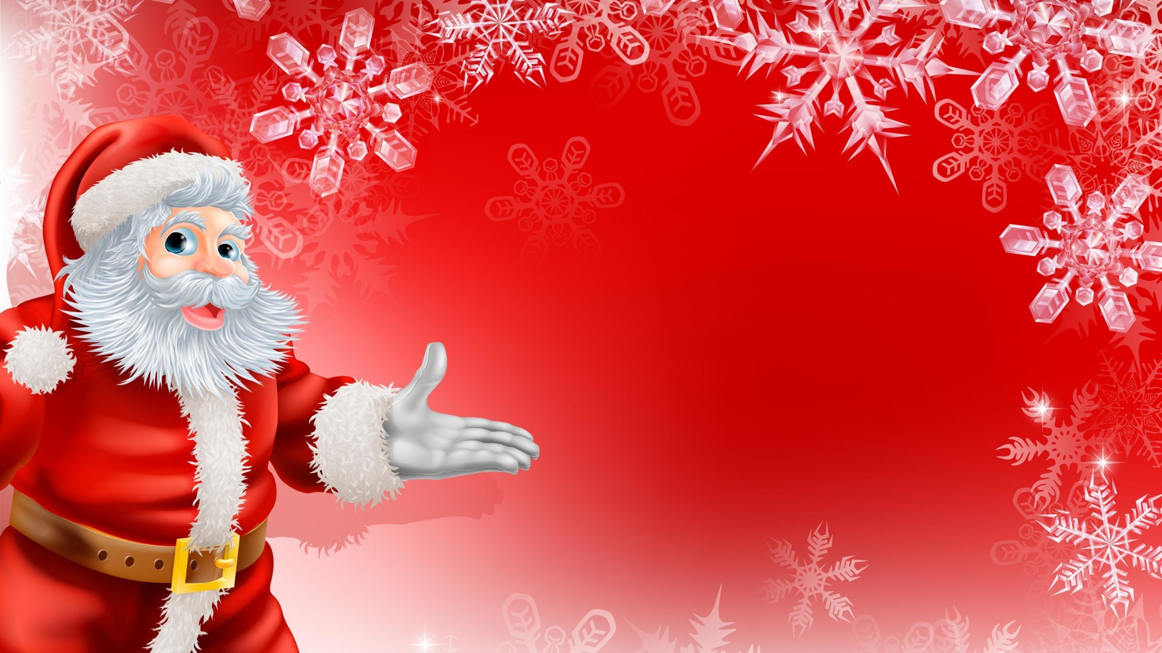 4K Santa with Snowflakes HD Wallpaper