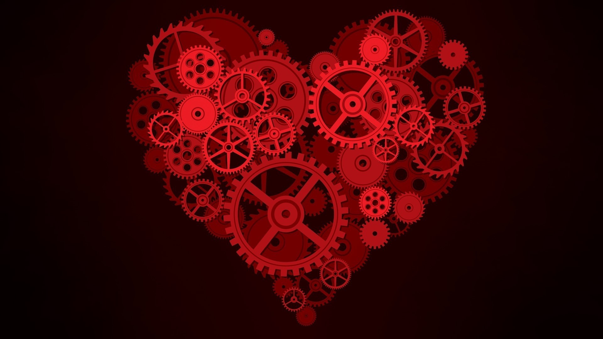 Red Gears Forming a Heart Shape HD Wallpaper
