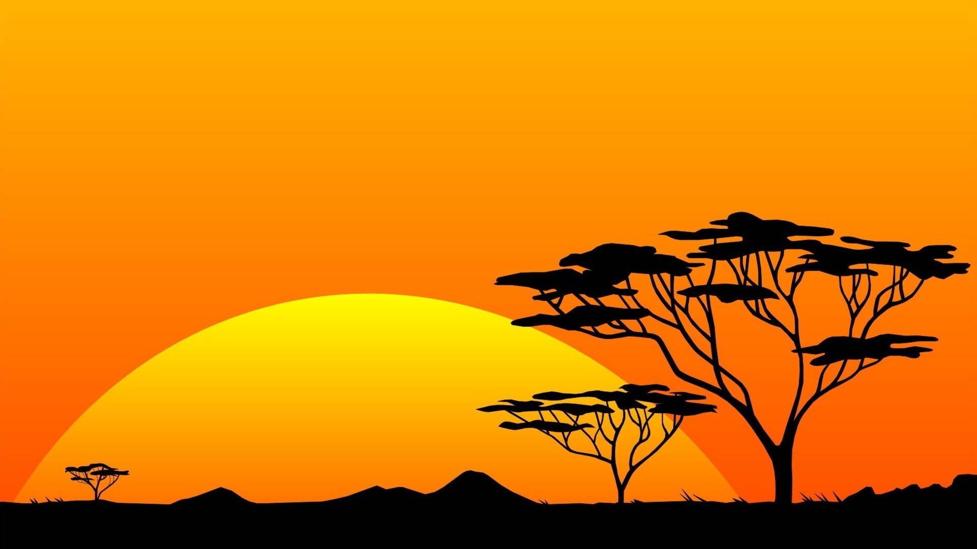 Savannah Sunset with Acacia Trees HD Wallpaper