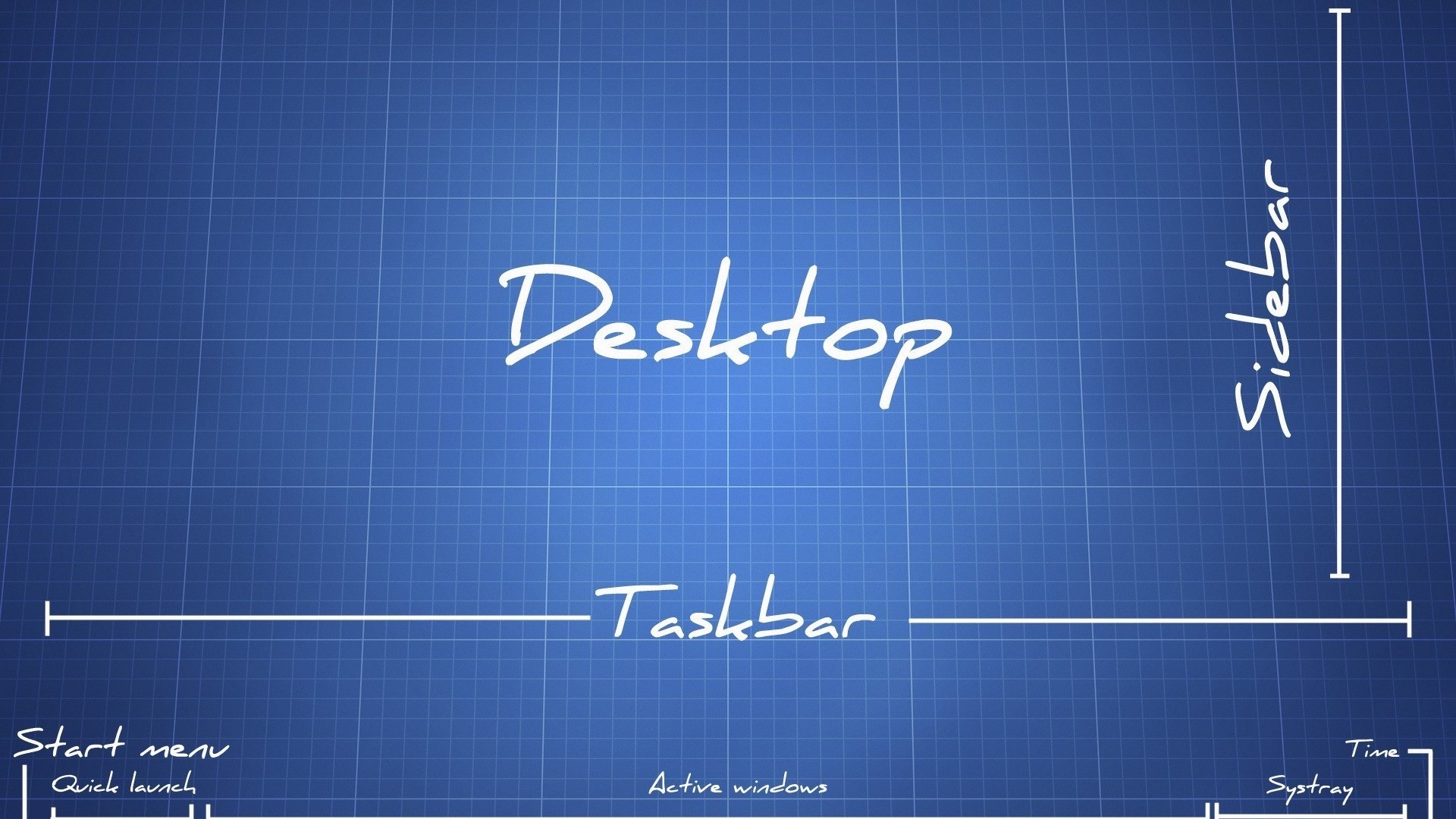 Desktop Blueprint with Taskbar and Sidebar HD Wallpaper