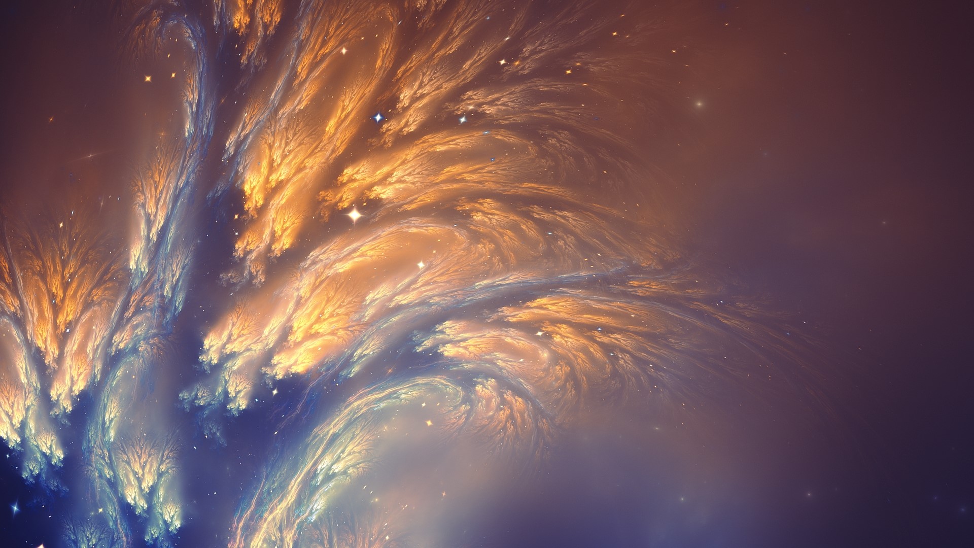 Abstract Fractal Art with Orange and Blue Hues HD Wallpaper