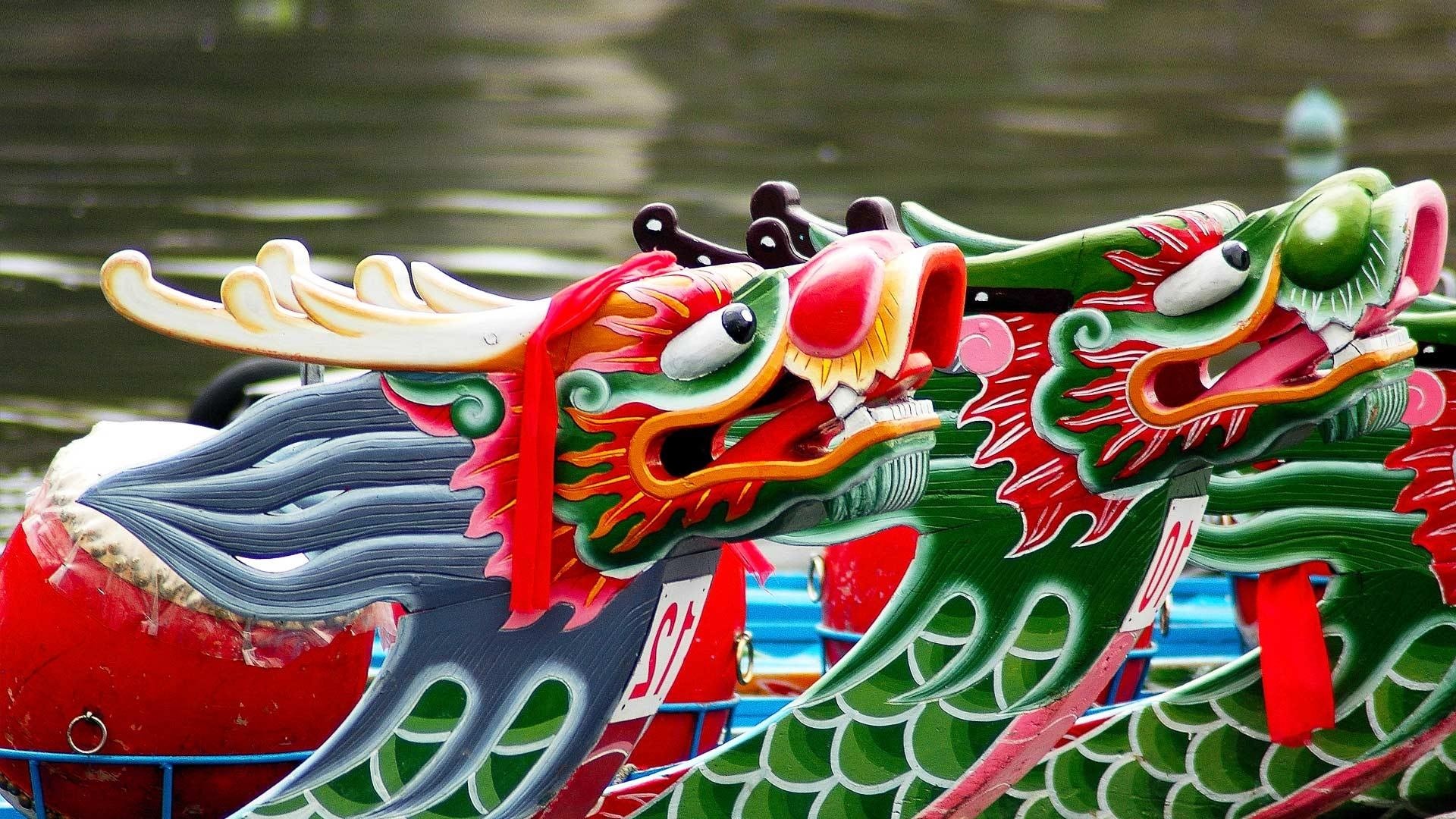 Dragon Boat Festival Dragon Heads HD Wallpaper