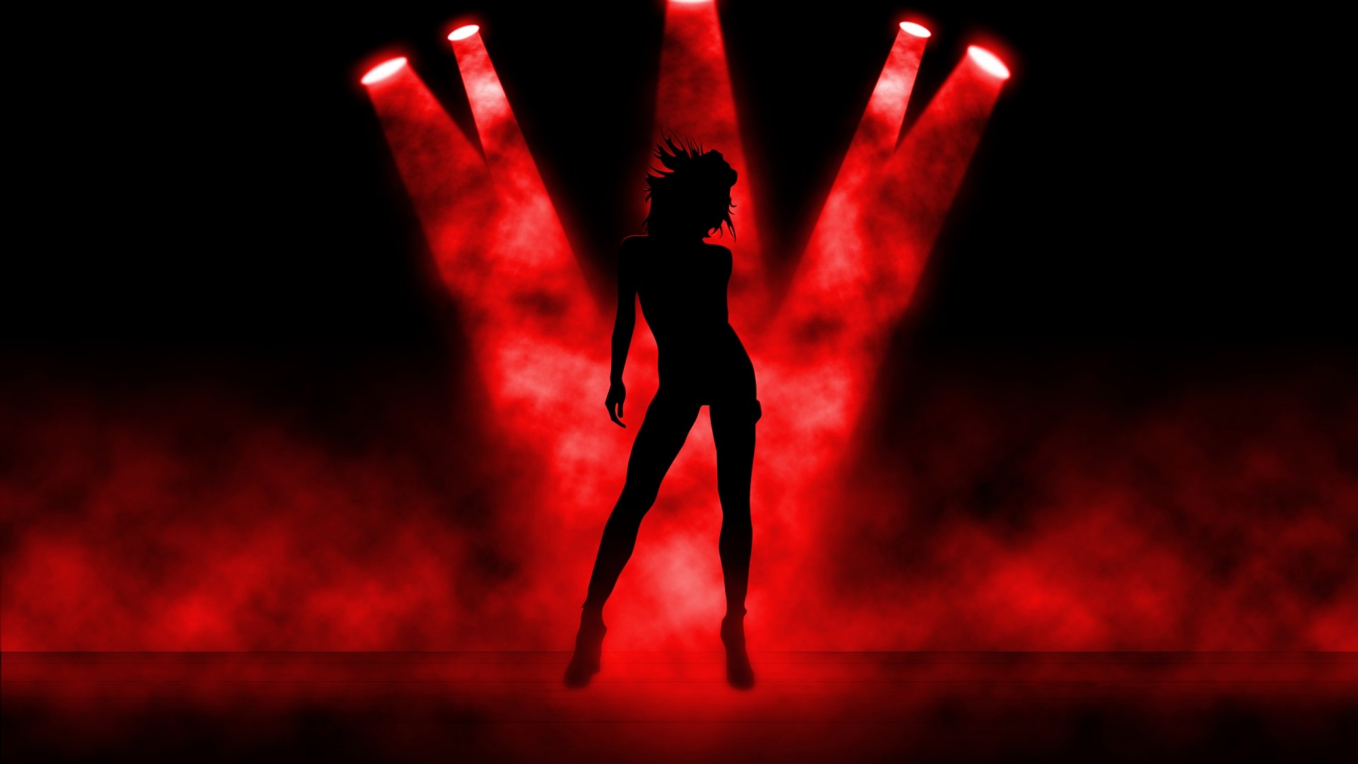 Silhouette of a dancer under red spotlights HD Wallpaper