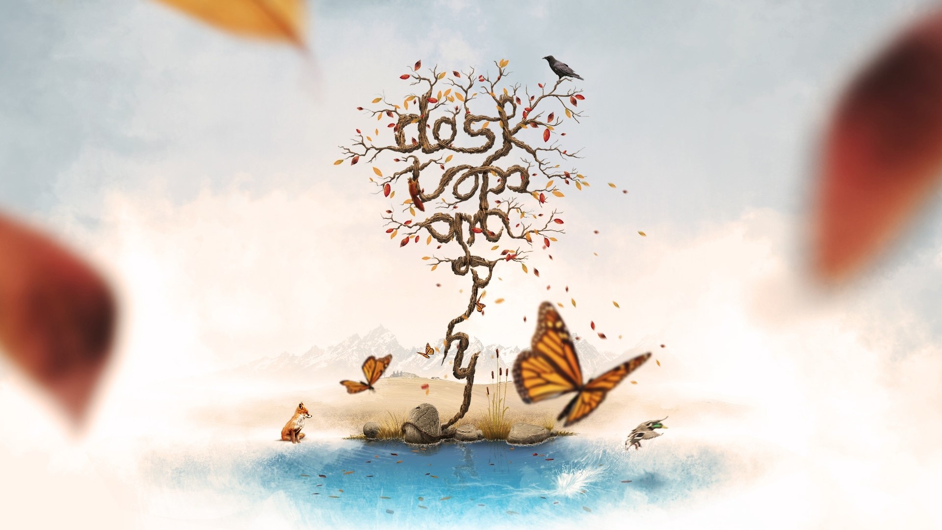 Tree with text and animals HD Wallpaper