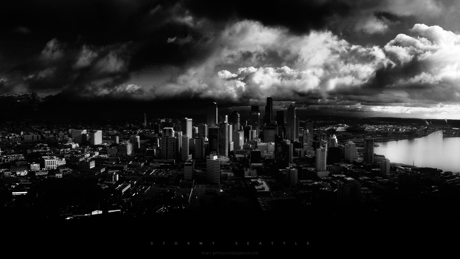 Stormy Seattle Cityscape with Dramatic Clouds HD Wallpaper