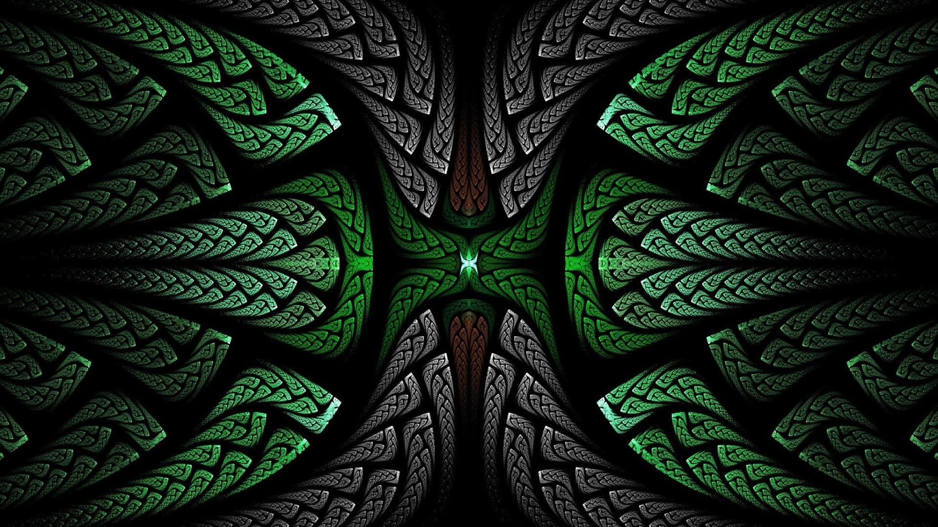 Fractal Design with Green and Gray Patterns HD Wallpaper