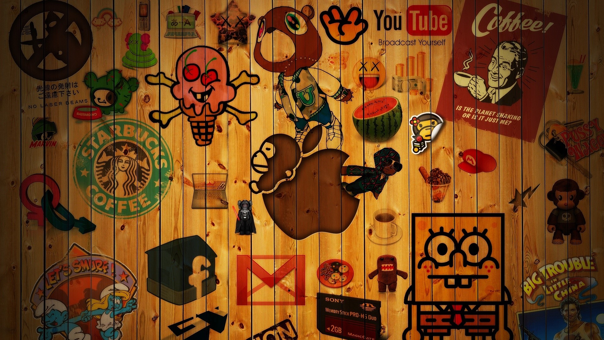 Collage of Pop Culture Icons and Logos HD Wallpaper