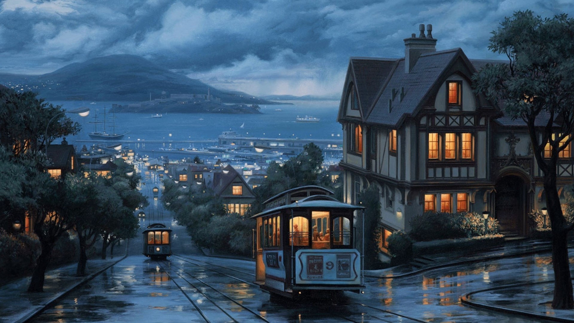 San Francisco Cable Car at Night HD Wallpaper