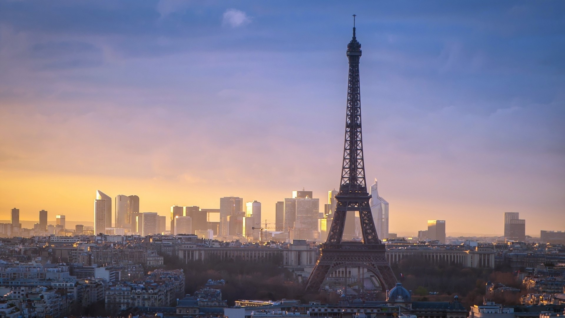 Eiffel Tower and Paris skyline at sunset HD Wallpaper